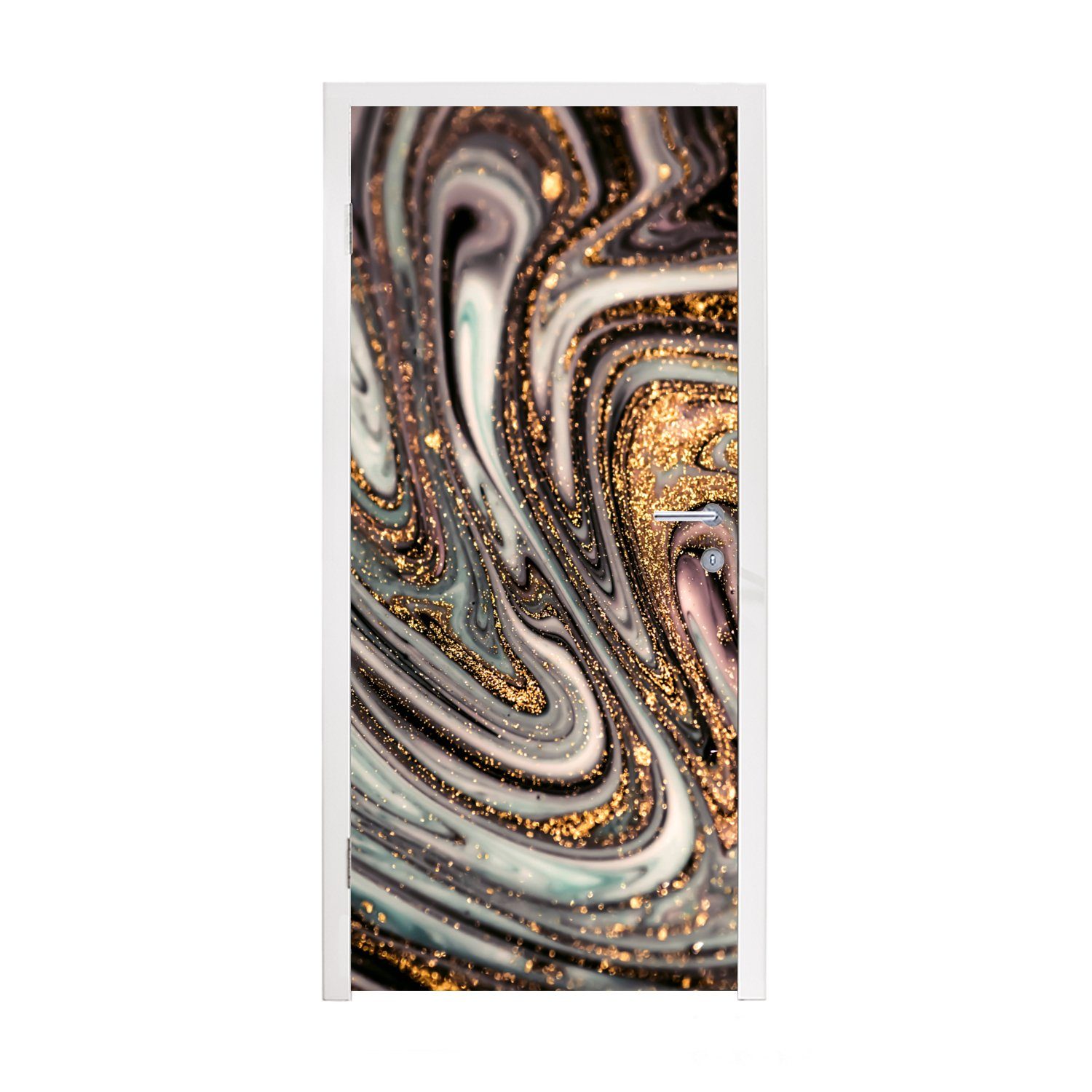 MuchoWow Türtapete Marmoroptik - Gold - Glitter - Luxus - Marmor - Weiß, Matt, bedruckt, (1 St), Fototapete für Tür, Türaufkleber, 75x205 cm