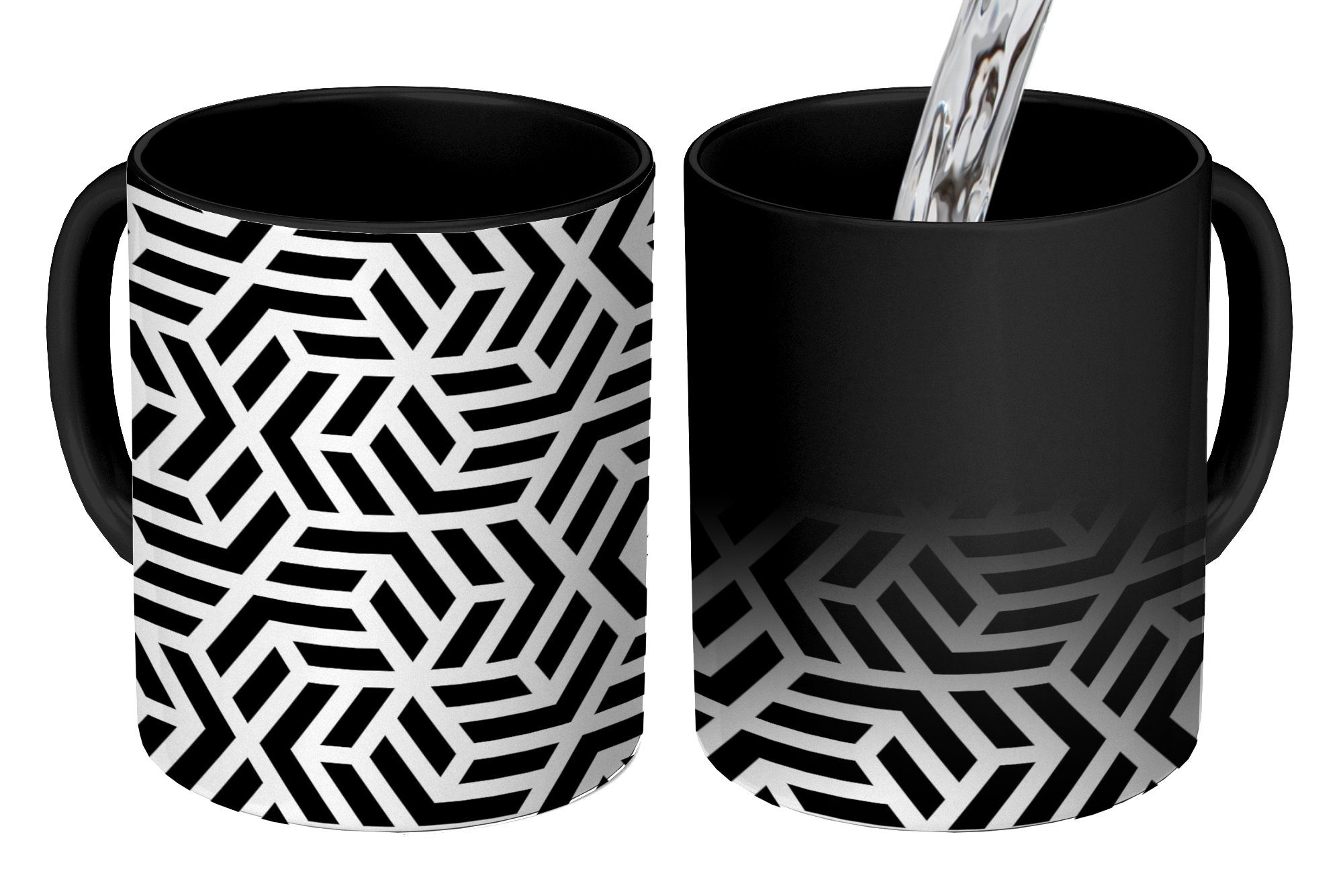 MuchoWow Tasse Design - Geometrie - Muster - Schwarz - Weiß, Keramik, Farbwechsel, Kaffeetassen, Teetasse, Zaubertasse, Geschenk