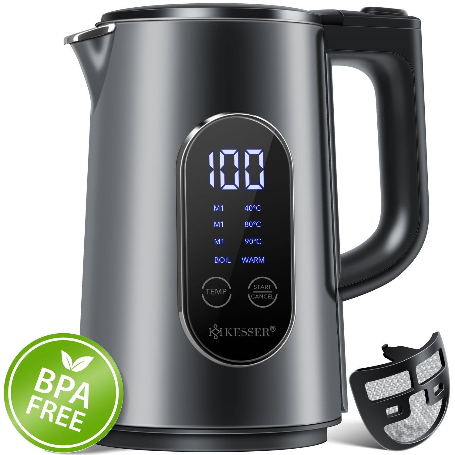 KESSER Єлктрочайники Edelstahl 1,7 Liter 2200W 30 min Warmhalten, 1.7 l, 2200 W, 4-Modi Temperatureinstellung 40°C-100°C BPA-Frei Easy-Open-Deckel
