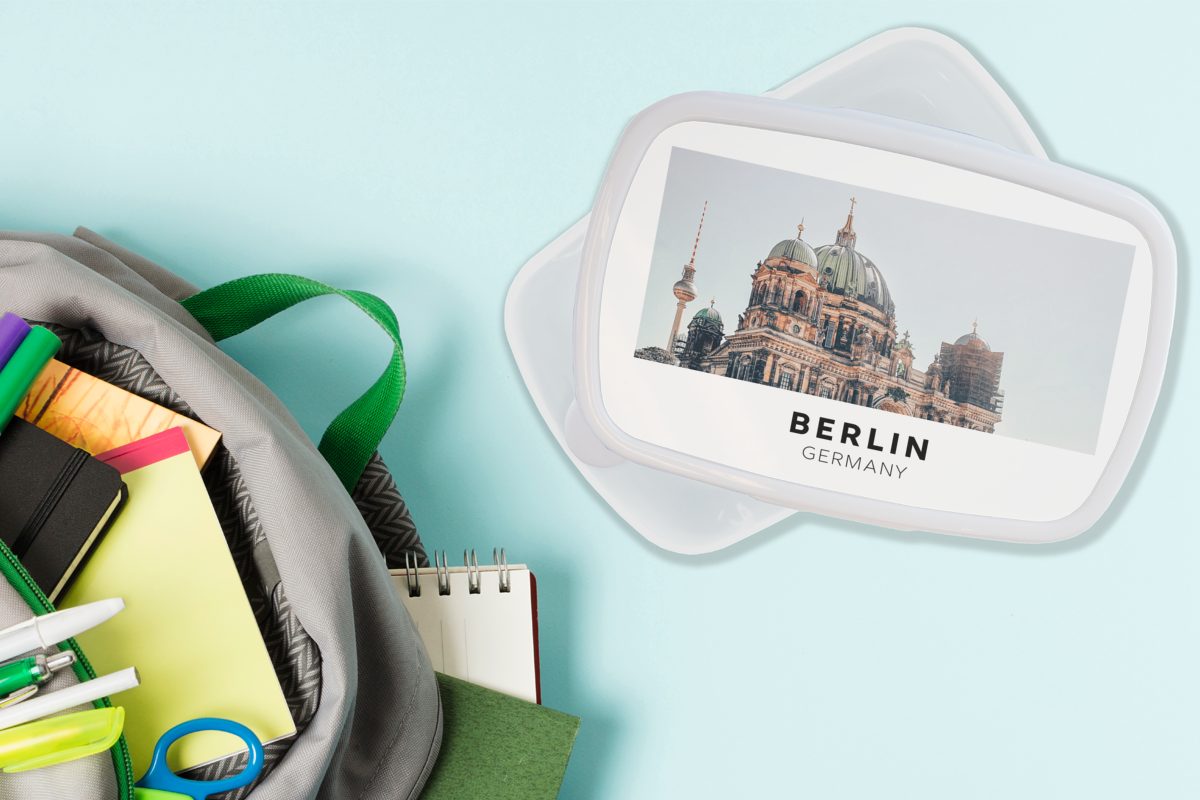 MuchoWow Lunchbox Berlin - Deutschland Erwachsene, für Brotbox Domtoren, - (2-tlg), und Jungs weiß Kunststoff, Kinder Mädchen und für Brotdose