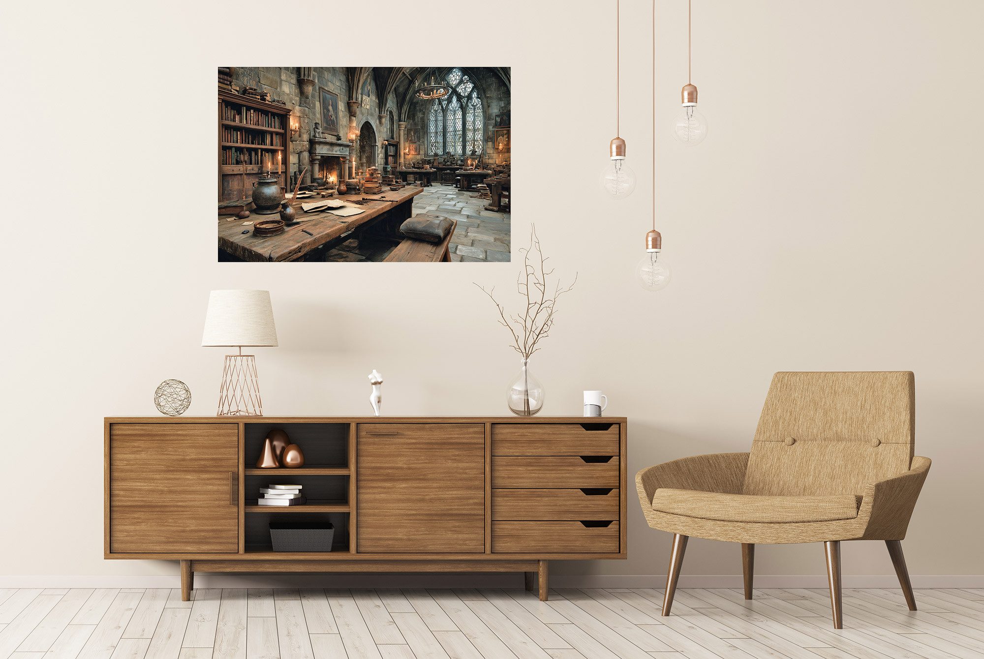 islandburner Poster Mittelalterliches Skriptorium mit antiken Büchern und Kerzenlicht -