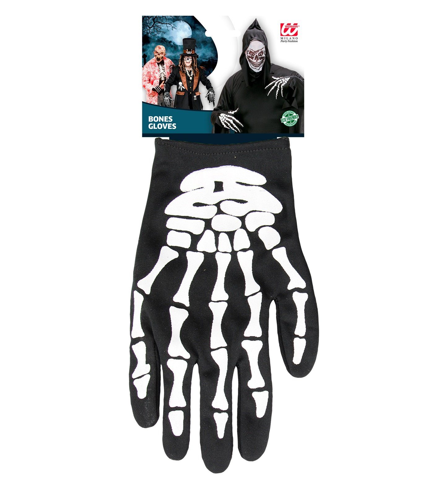 Widmann S.r.l. Kostüm Skelett Handschuhe für Erwachsene, Schwarz Weiß -