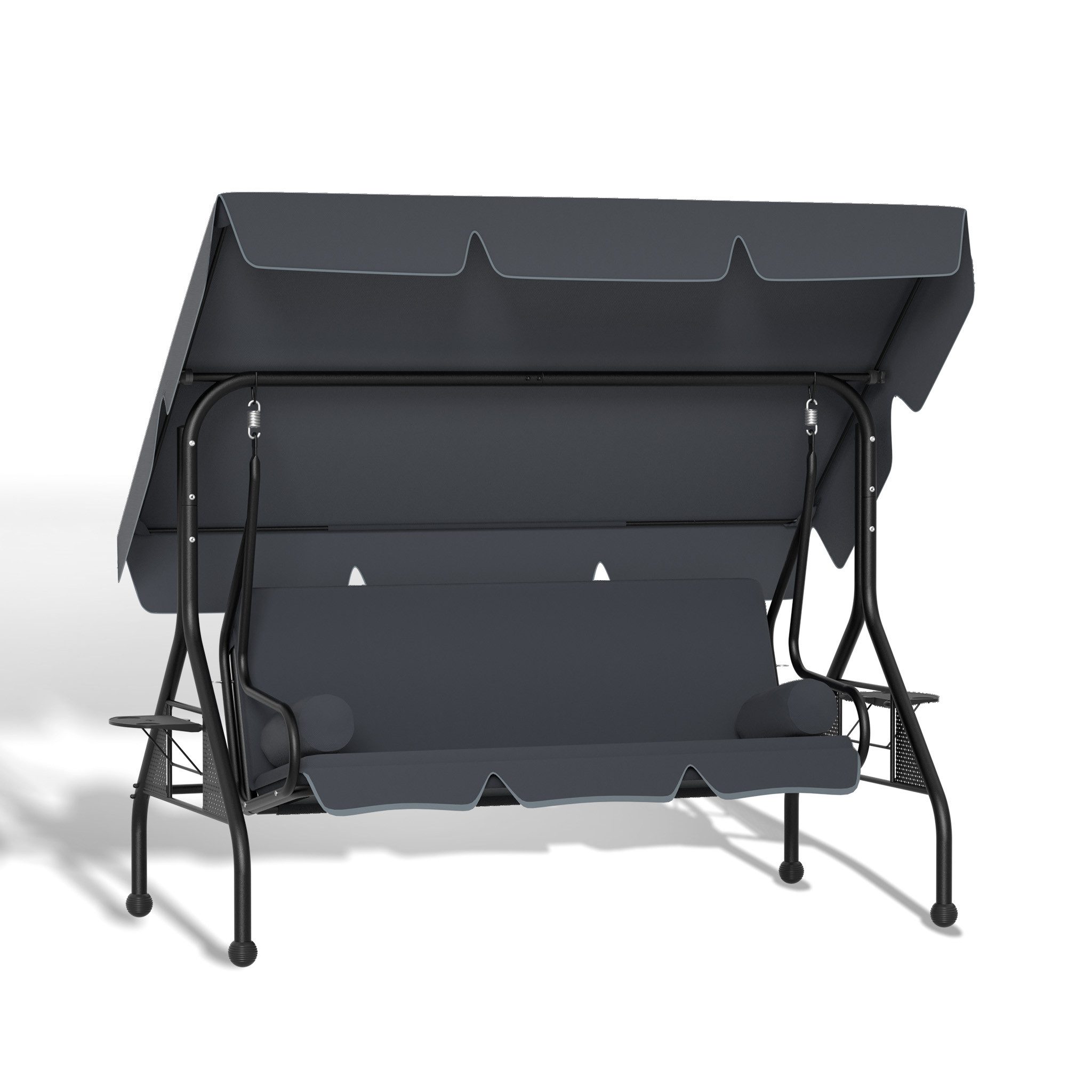 FIVMEN Hollywoodschaukel 3-Sitzer Schaukelbank mit Verstellbarem Sonnendach Sitzkissen, Gartenschaukel für Terrasse Balkon Gartenliege bis 350 kg