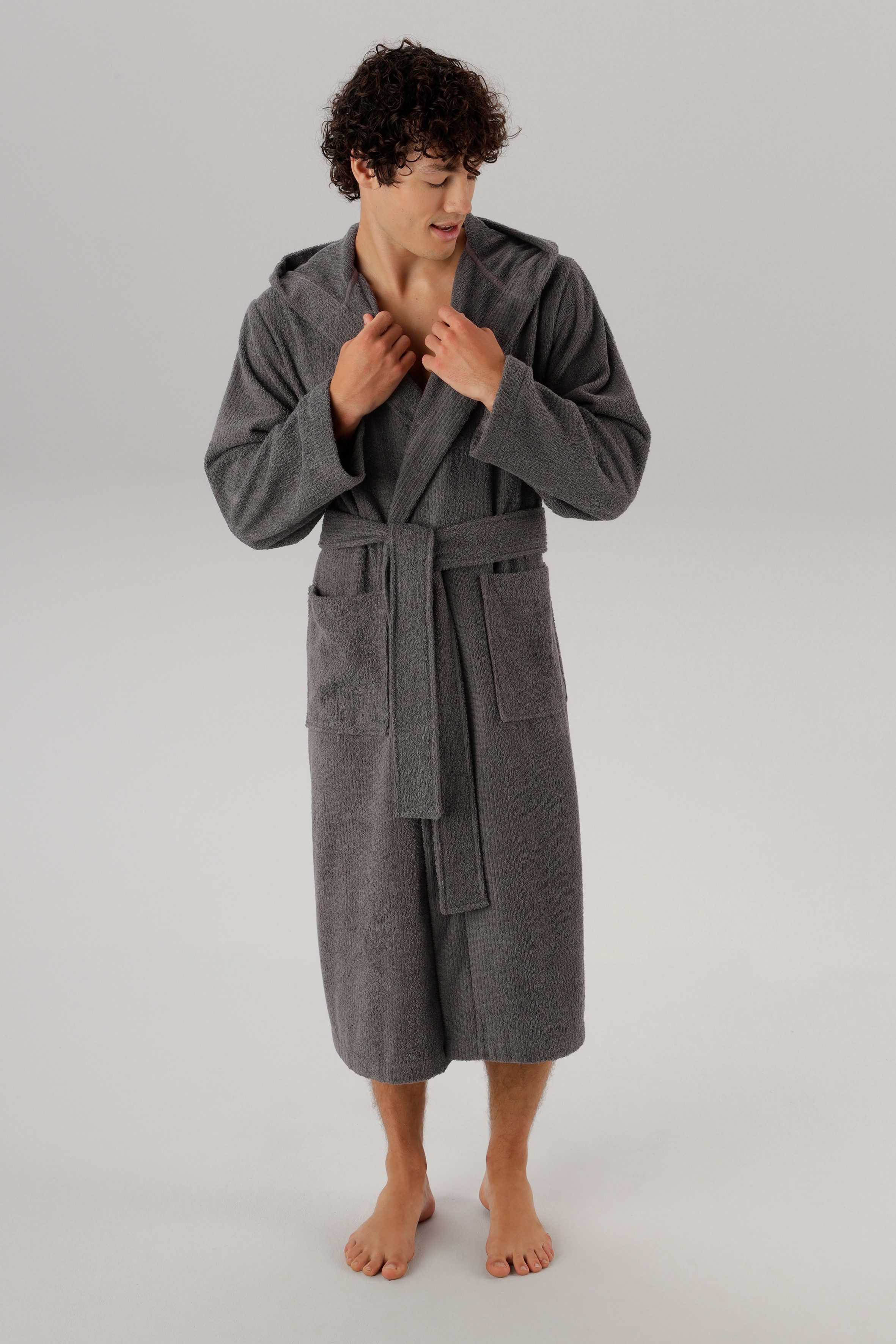 OTTO home Unisex-Bademantel Riva, für Damen & Herren, Standard & Premium Qualität, Langform, Walkfrottee, Kapuze, Gürtel, 100 % Baumwolle, Reise, Hotel, Sauna,  – Bild 5 von 5