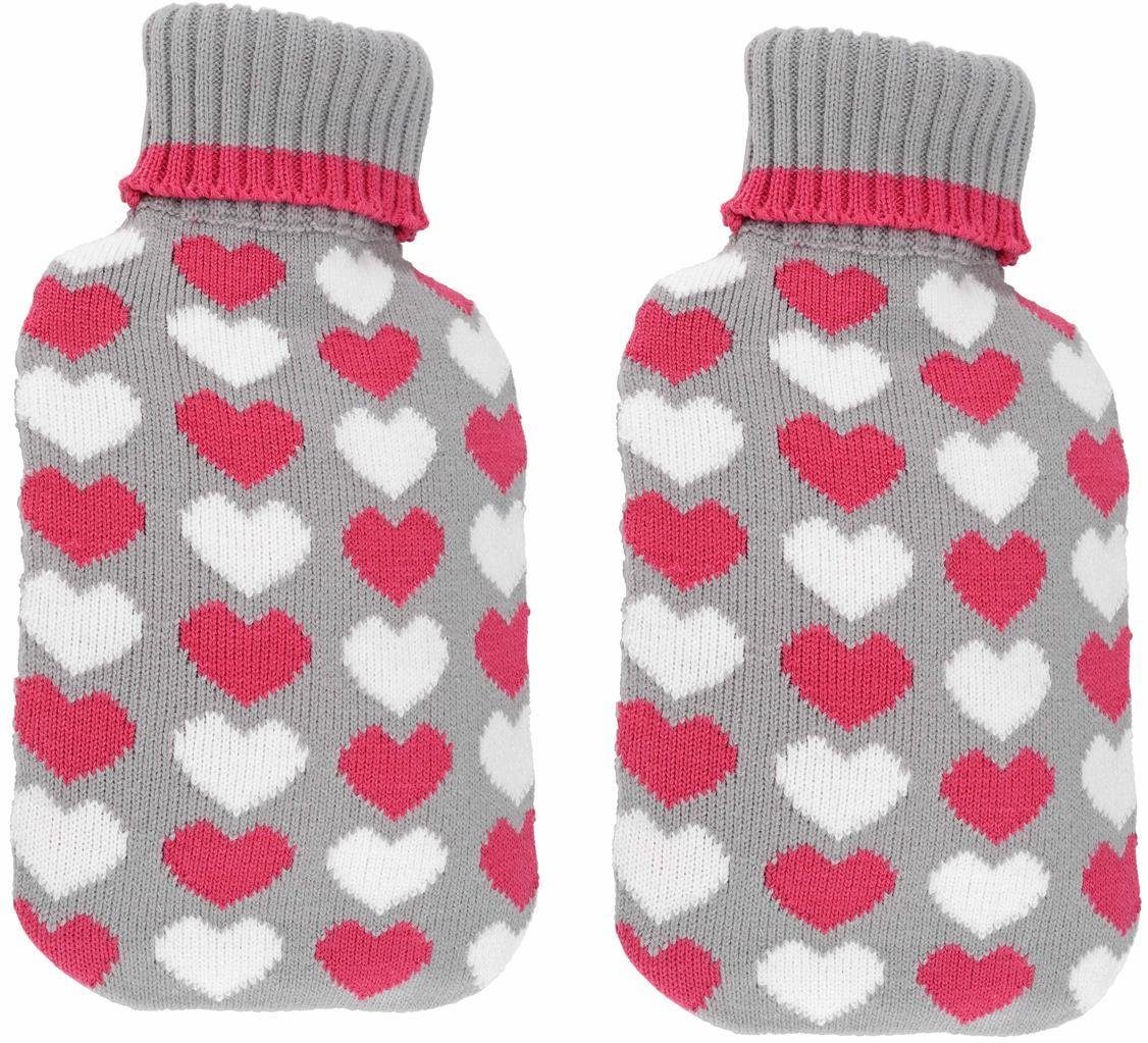 Bambelaa! Wärmflasche 2er Set Wärmflaschen Bettflaschen Flauschbezug Wärmekissen Herz ca. 2l, (2-tlg)