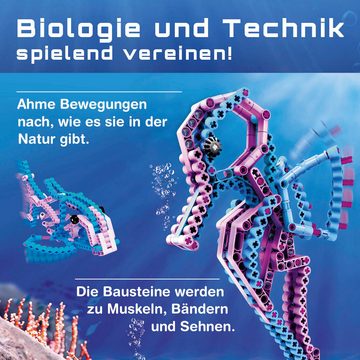 cbionic Konstruktionsspielsteine Seepferdchen - Flexible-Bausteine, Bewegungen der Natur erforschen, (2-in-1, Seepferdchen & Fisch), Biologie und Technik spielend mit Bausteinen vereinen