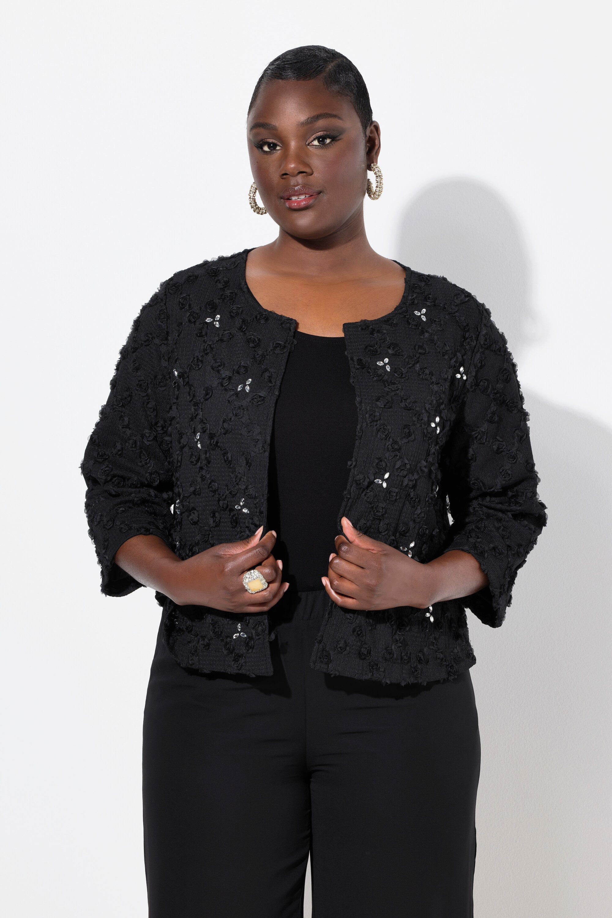 Ulla Popken Kurzjacke Jacke Boxy-Form Rosen günstig online kaufen