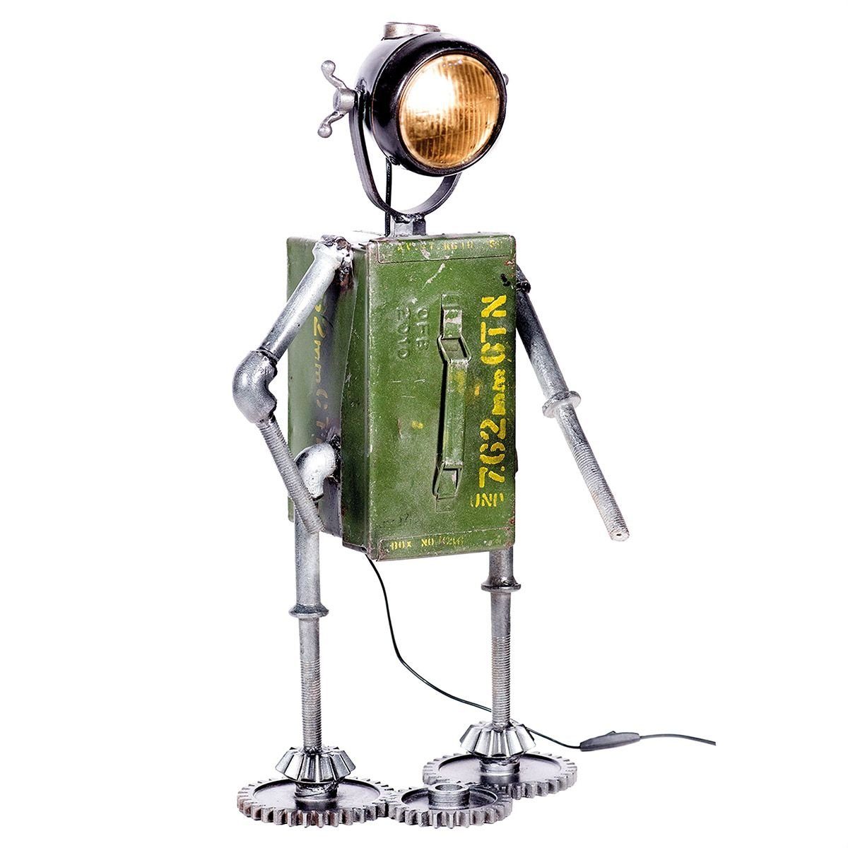 GILDE Dekoobjekt Metall Tischlampe Robot grün mit Aufbewahrungsbox Höhe 72cm