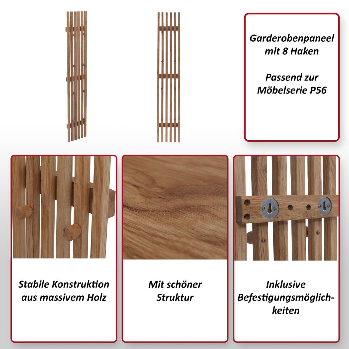 MCW Garderobenpaneel MCW-P56, Mit Aufhängevorrichtung, Einfache Montage (nur Haken anbringen)