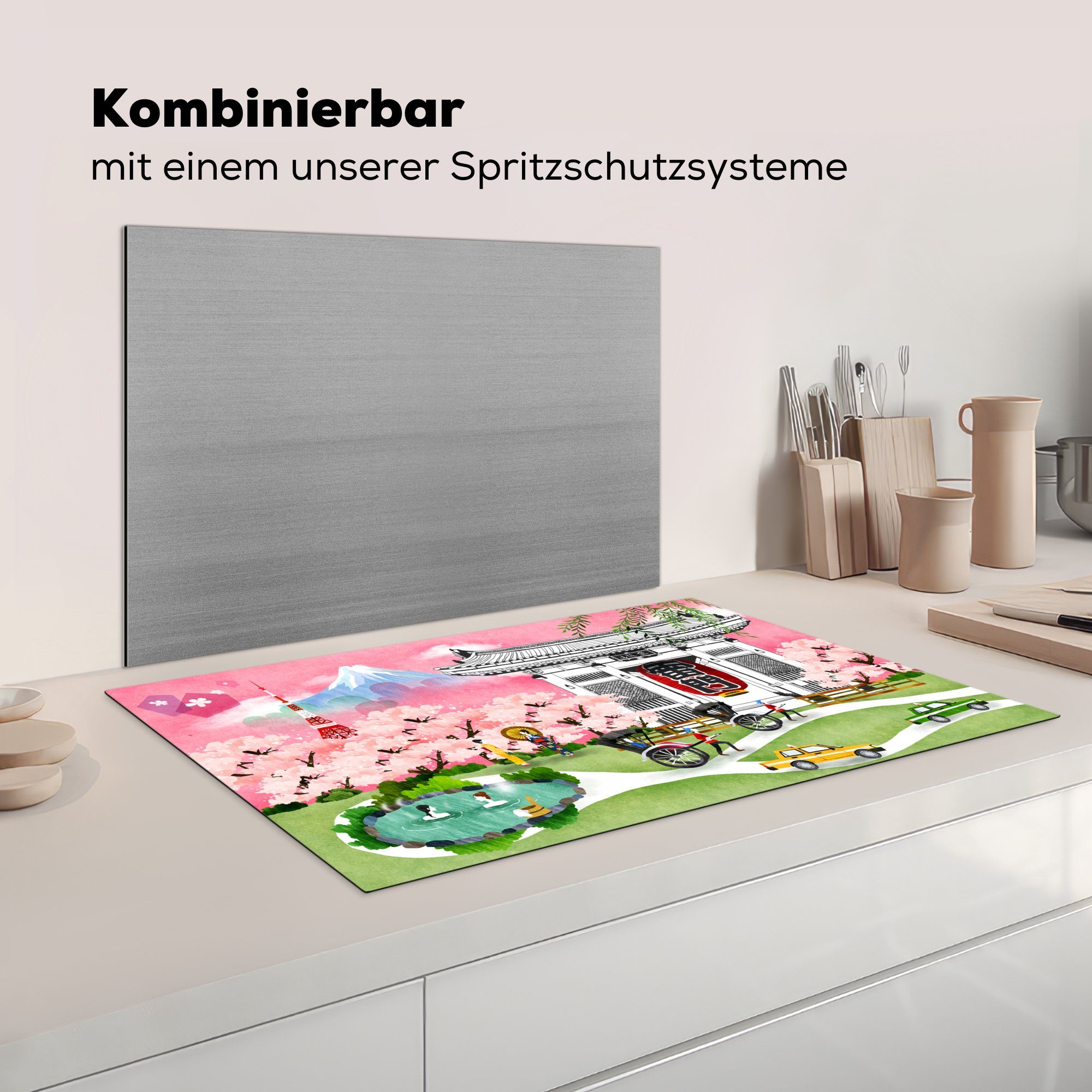 (1 83x51 Berges für Ceranfeldabdeckung, Fuji küche Vinyl, in Arbeitsplatte Tokio, Herdblende-/Abdeckplatte MuchoWow cm, tlg), Illustration des