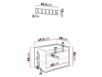 MIRJAN24 Garderoben-Set Grawis 60 III, (Komplett-Set, Sitzpaneel 60x30, Schuhschrank, Kleiderhakenbrett), Enthält 6 Kleiderhaken für Kleidung