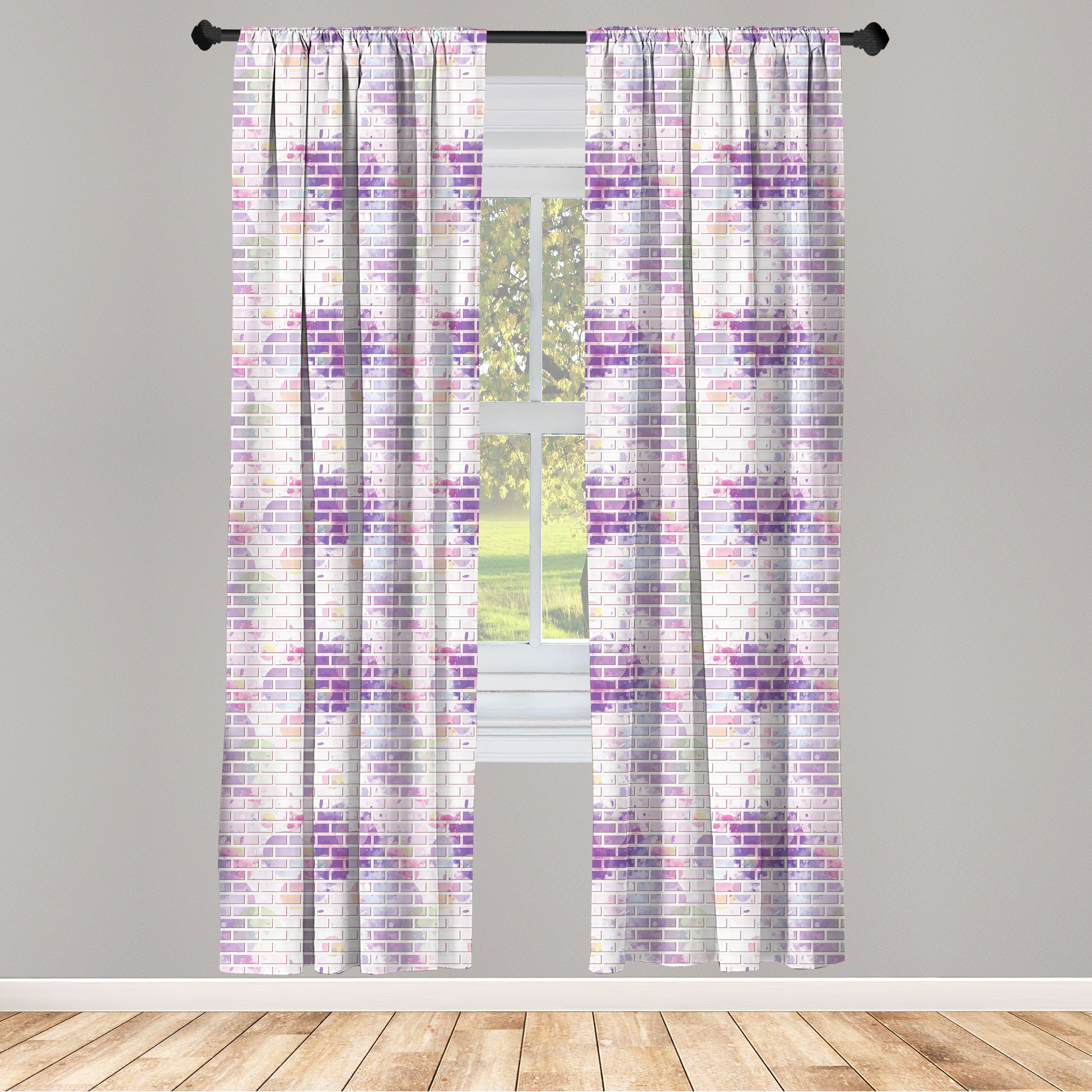 Gardine Vorhang für Wohnzimmer Schlafzimmer Dekor, Abakuhaus, Microfaser, Violett Vector Graffiti Brick