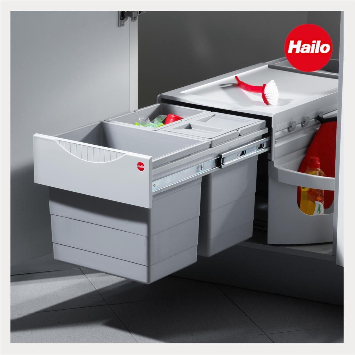 Hailo Einbaumülleimer Hailo Eckabfallsammler 3646131 Rondo 3-fach Mülltrennung 18 + 2x 8,5 L, 3fach Mülltrennung 18/8,5/8,5 Liter