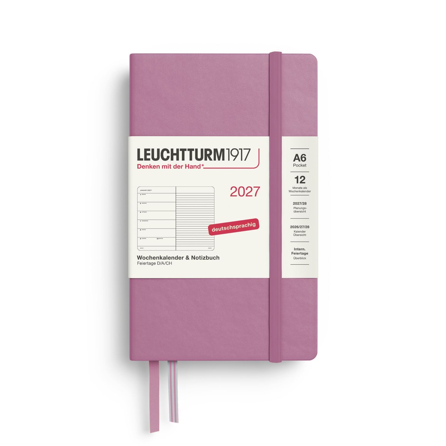 Leuchtturm1917 Taschenkalender Wochenkalender 2027 & Notizbuch Pocket A6 Hardcover Dusty Rose