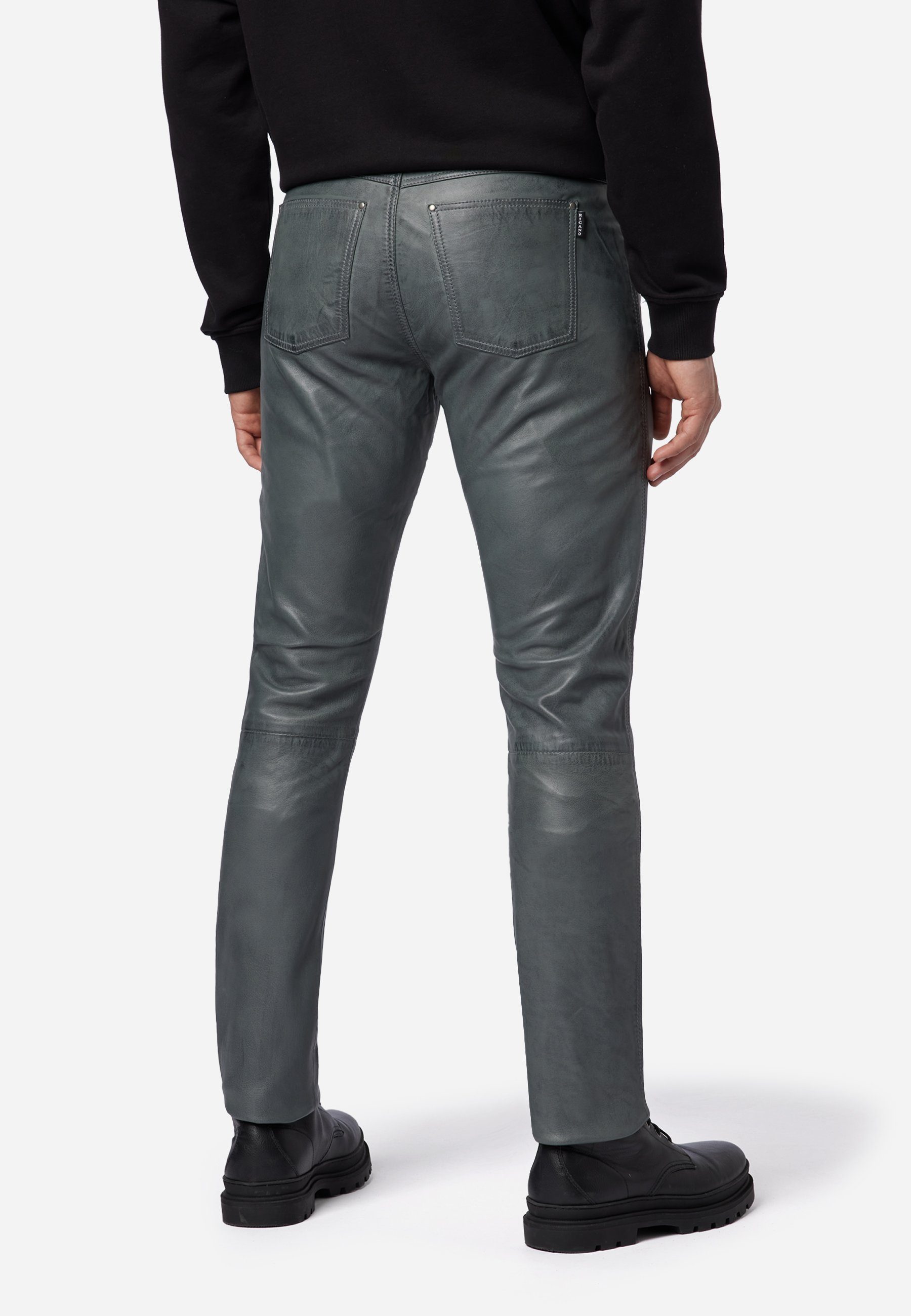 No. – Stil Fit Leder RICANO Grau Lederhose 5-Pocket Lederjeans / - TR 3 Slim Lamm Hochwertiges