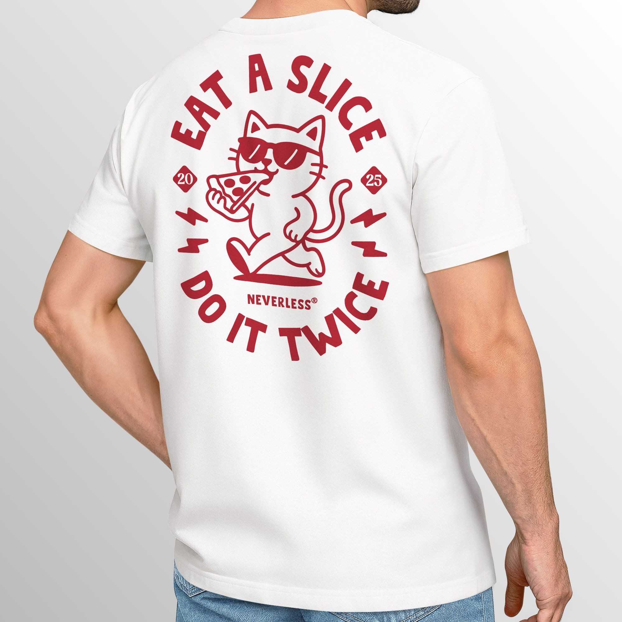 Neverless Print-Shirt Backprint T-Shirt Herren Pizza Katze Spruch– Rückendruck im mit Print