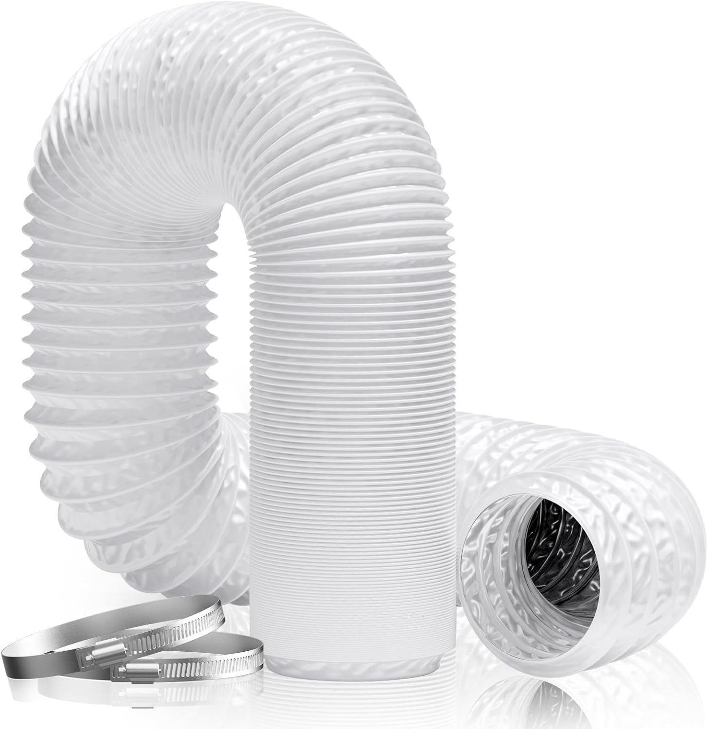 FELIXLEO Auspuff-Flexrohr Flexibler Abluftschlauch 150mm 5m Alu PVC für Trockner Lüfter Weiß, (1-tlg)