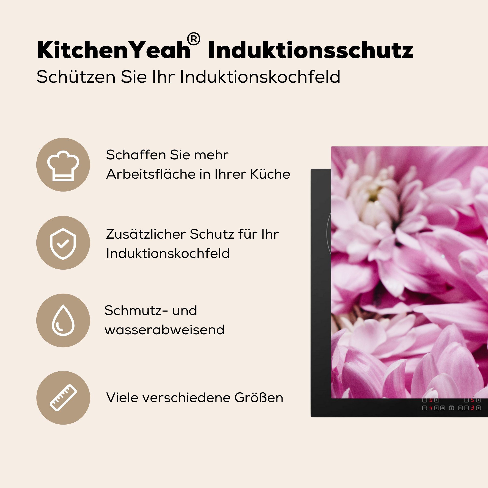 Ceranfeldabdeckung Natur, - Rosa tlg), küche, für cm, Herdblende-/Abdeckplatte 81x52 MuchoWow (1 Schutz Vinyl, Induktionskochfeld - Blumen die