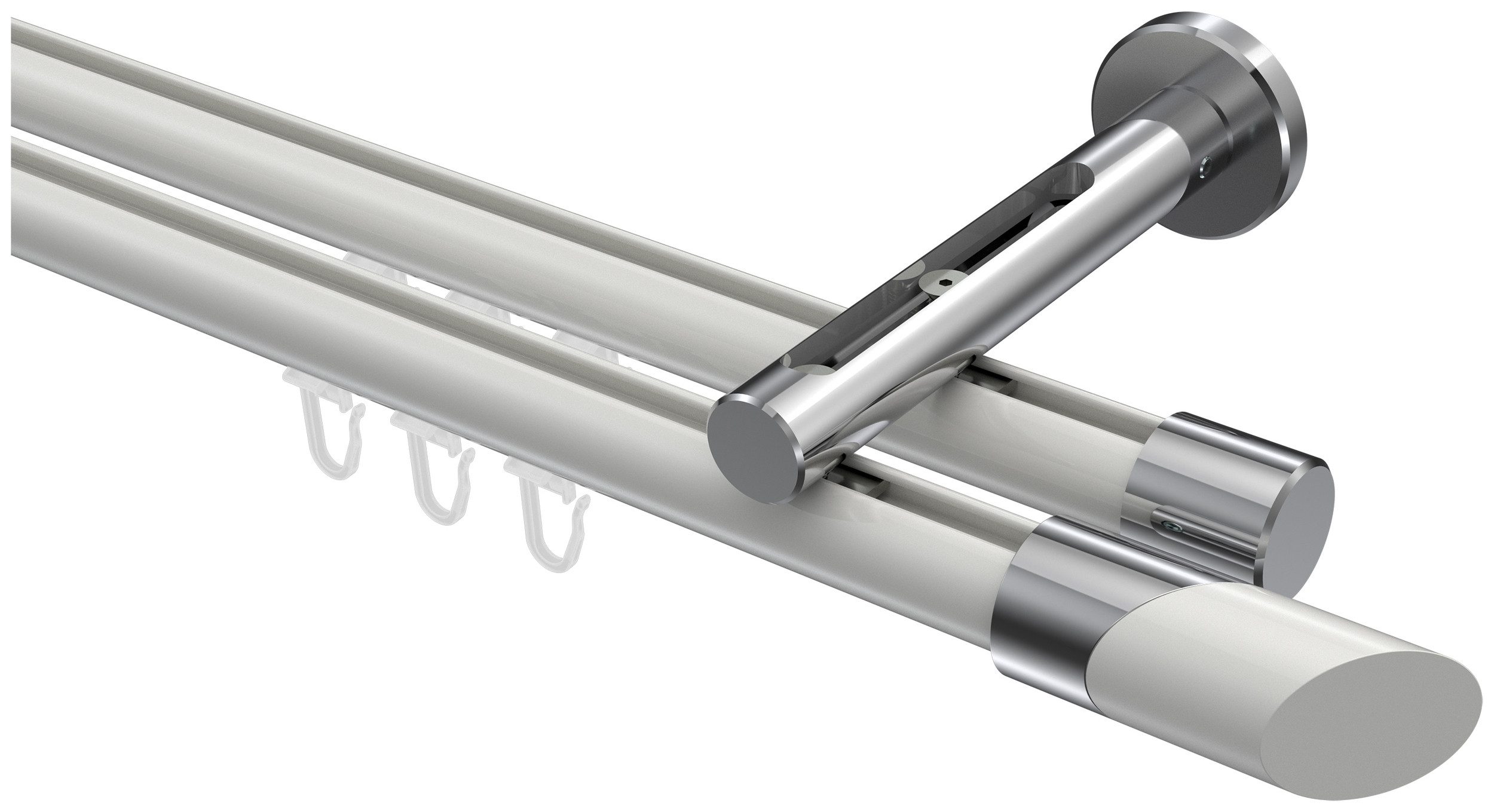 INTERDECO Innenlaufschiene Siteno Verano, Ø 20 mm, 2-läufig, Fixmaß, kürzbar, Wandmontage, Aluminium, Weiß / Chrom / Bicolor