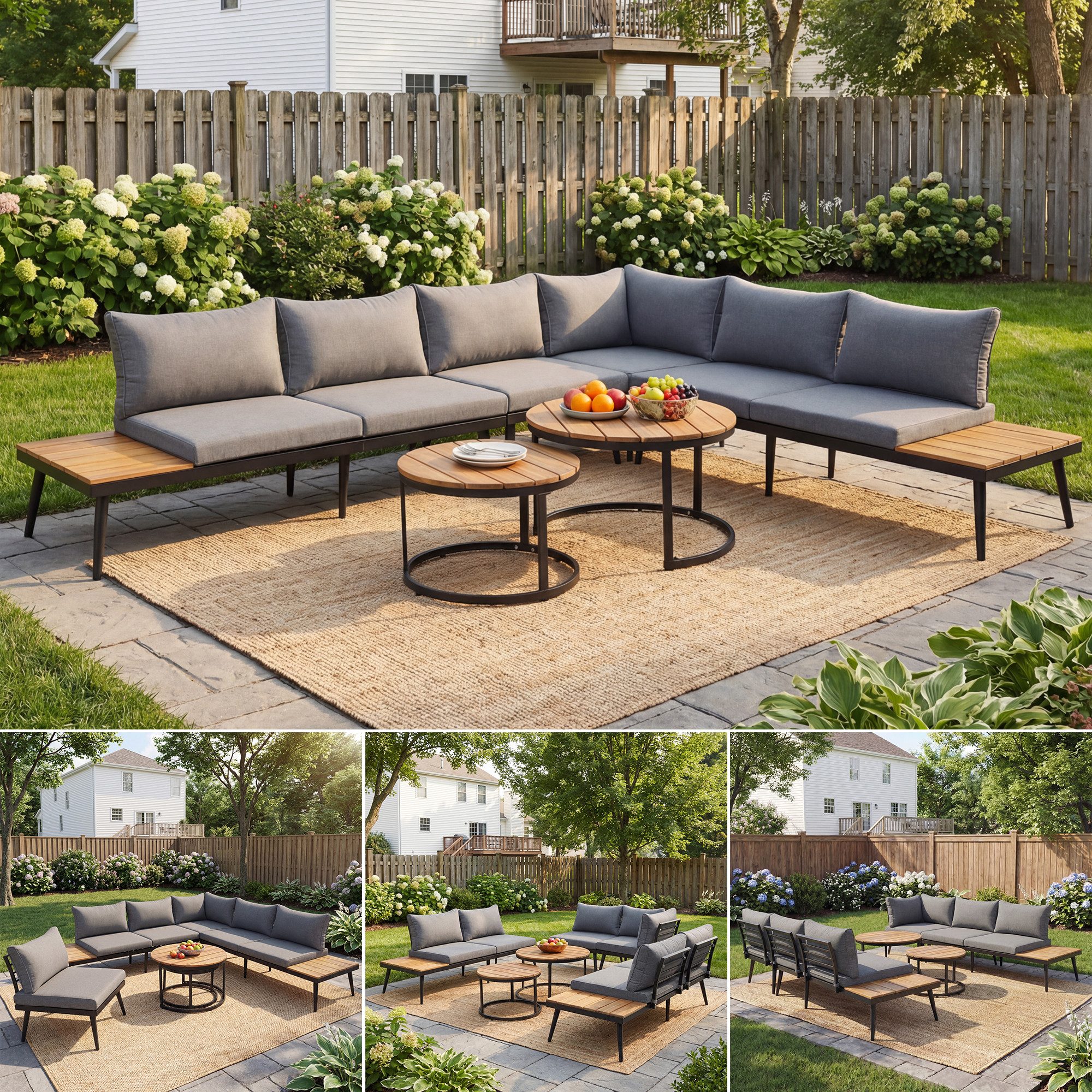 Flieks Gartenlounge-Set, (6-tlg), Gartenmöbel 6 Person Sitzgruppe Akazienholz