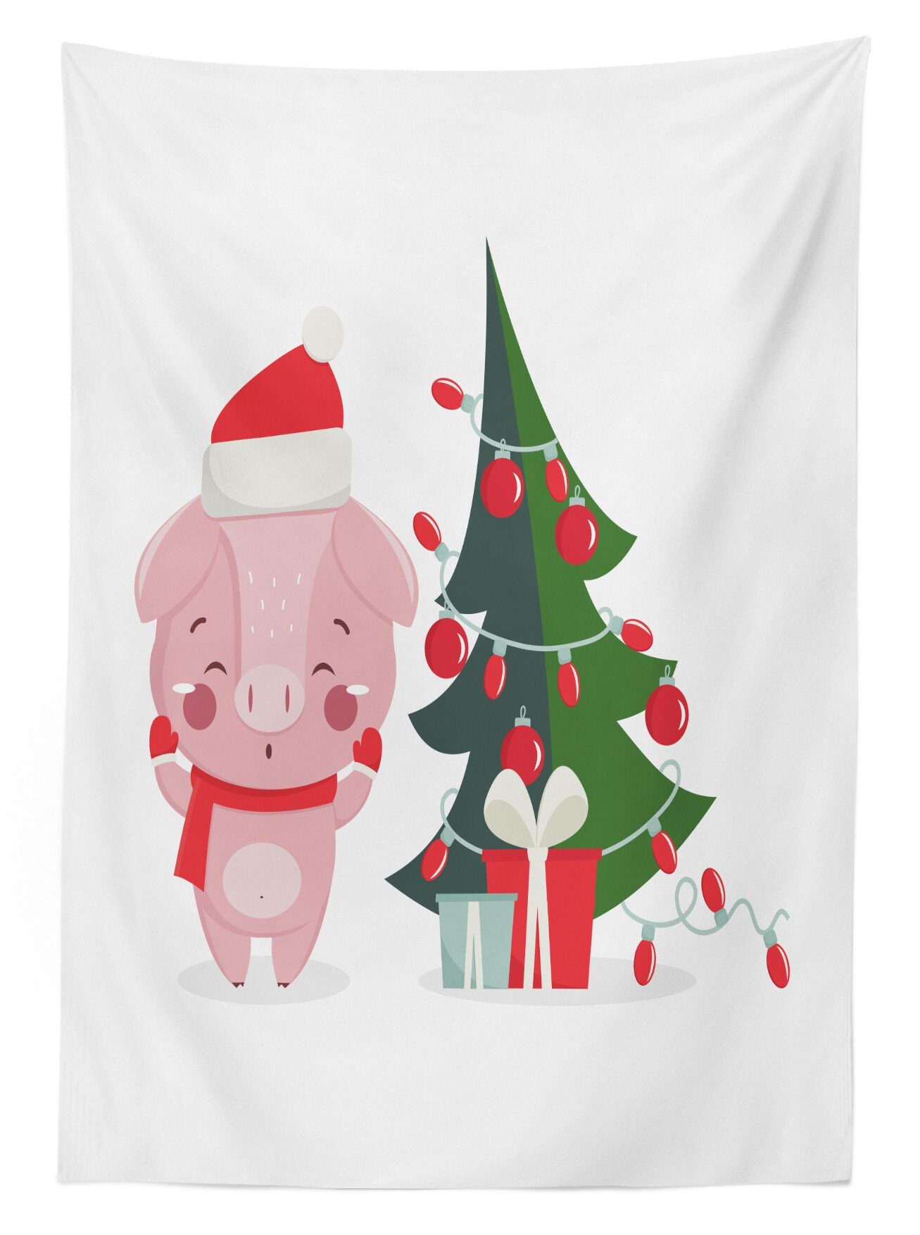 Abakuhaus Tischdecke Farbfest Waschbar geeignet Glückliches Außen Weihnachten den mit Bereich Farben, Weihnachtsbaum Für Klare Schwein