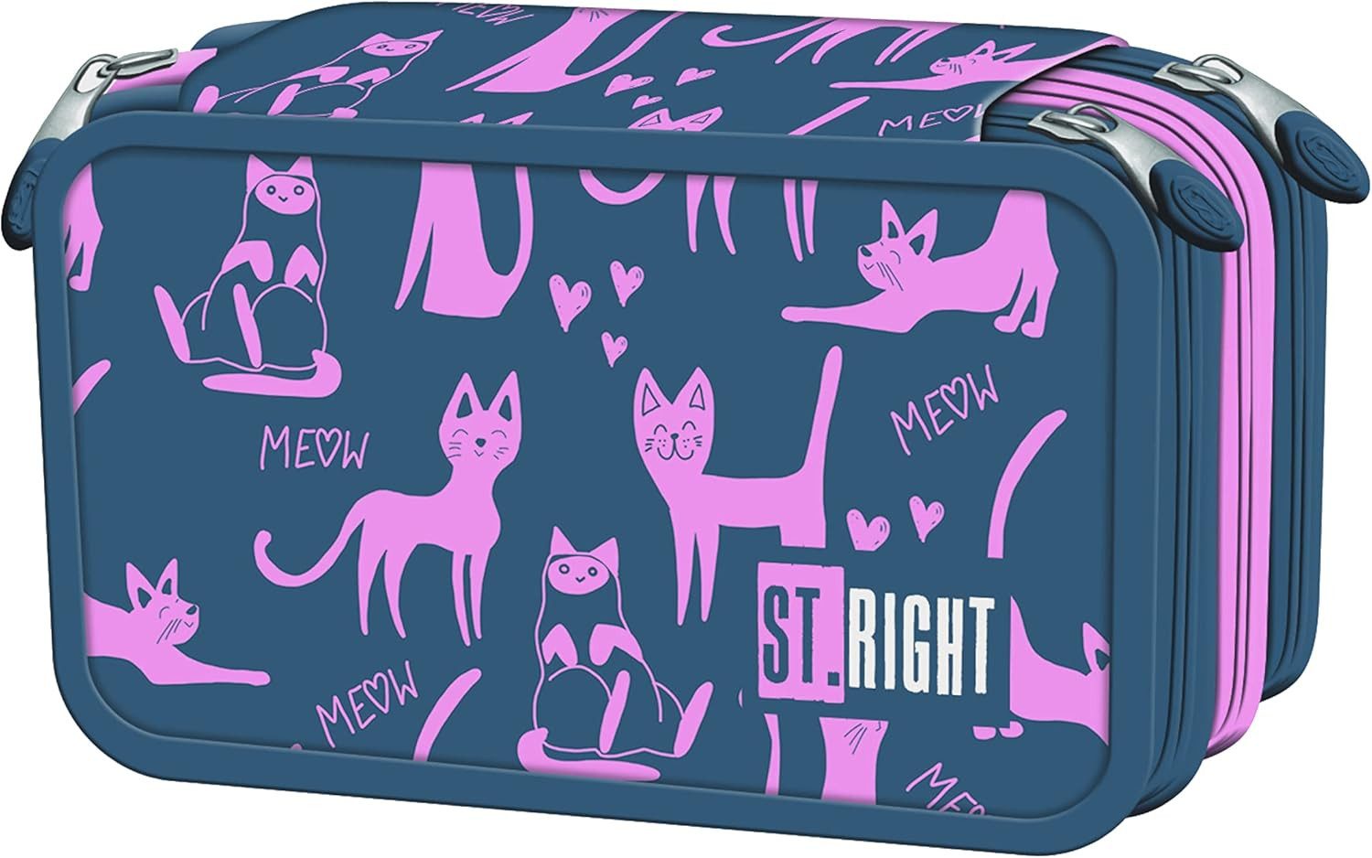 GOLDKIDS Federmäppchen St. Right XXL Federtasche Federmappe 46-teilig, (gefüllte Schüleretui, 1-tlg., 3-stöckig 19 x 13 x), 7 cm inkl. Hausaufgabenheft Lazy Cats Katzen