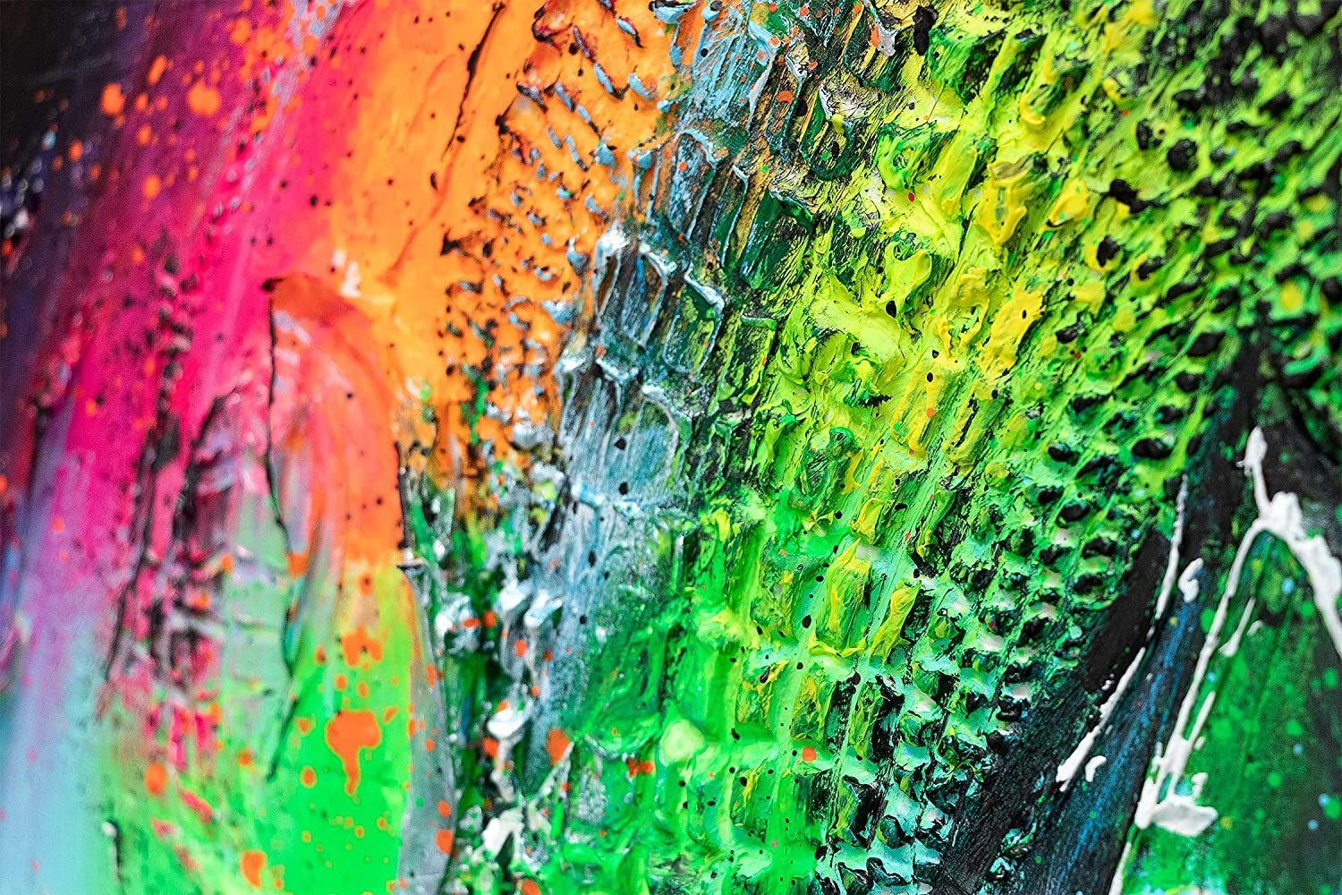 YS-Art Gemälde Abstraktion, Bild Leinwand Vertikales Regenbogen Schwarz Fokus, Bunt Handgemalt