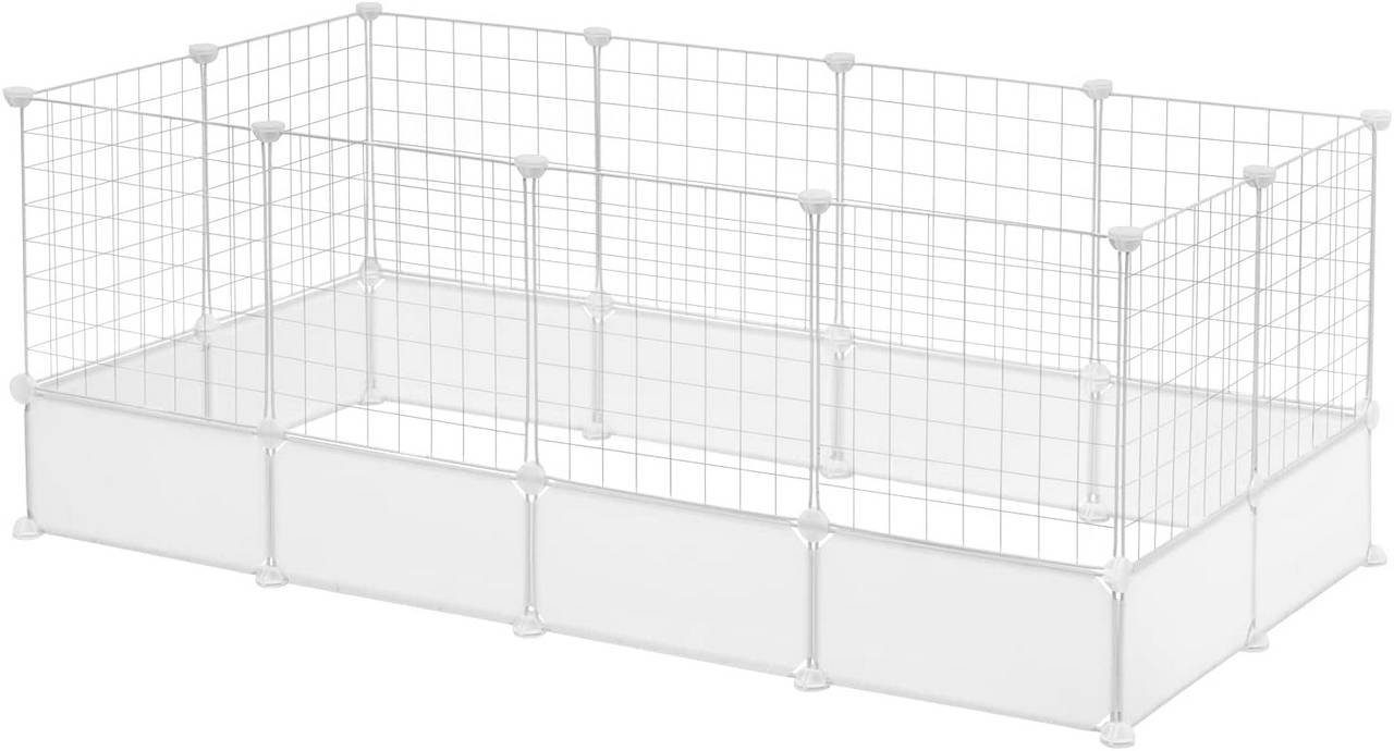 EUGAD Freigehege, Kaninchen Gehege, Meerschweinchen Käfig, Weiß 142x71x53cm