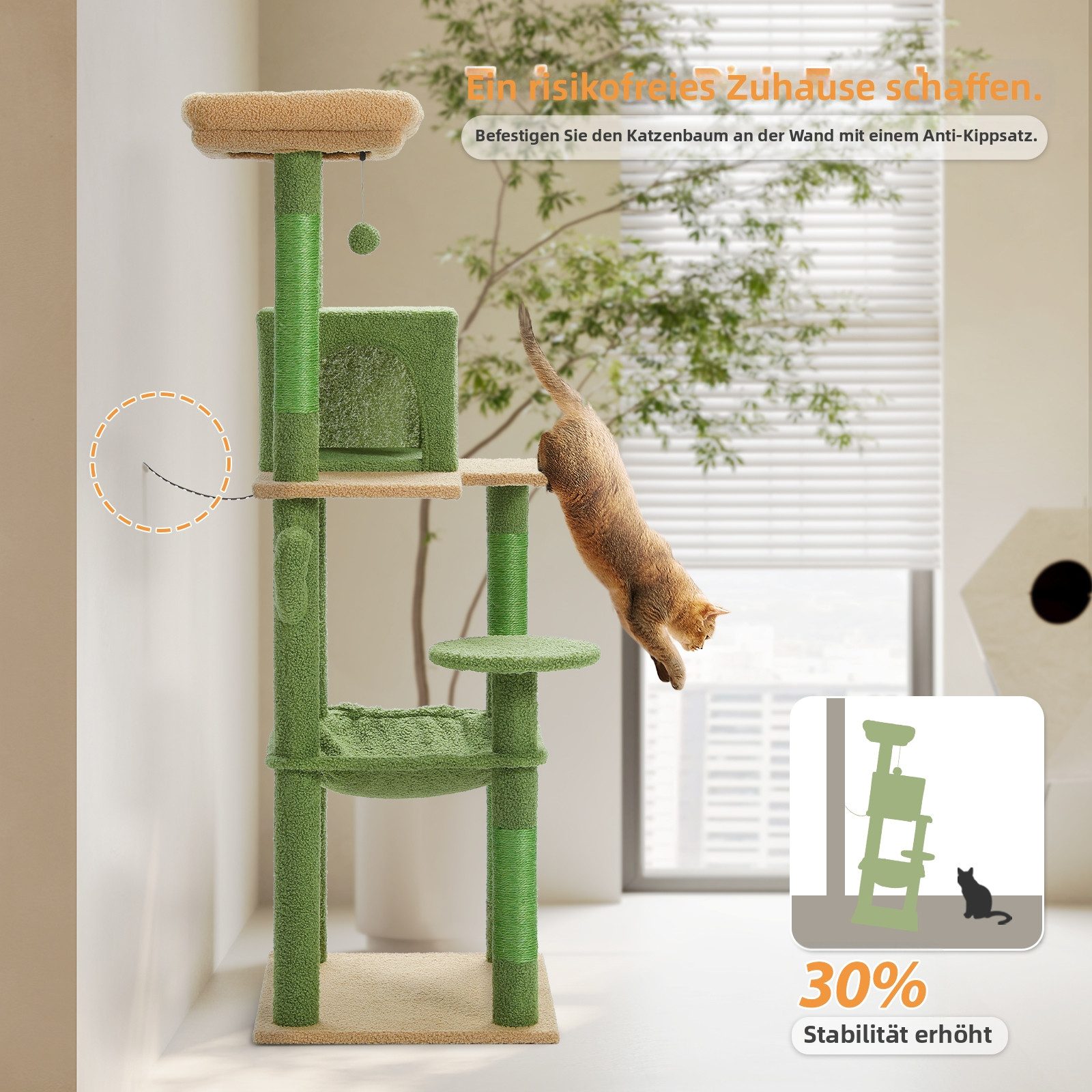 PAWZ Road Kratzbaum Kratzbaum 143cm Groß Katzenspielturm stabiles schönes Katzenhaus, Größe Höhle Hängematte