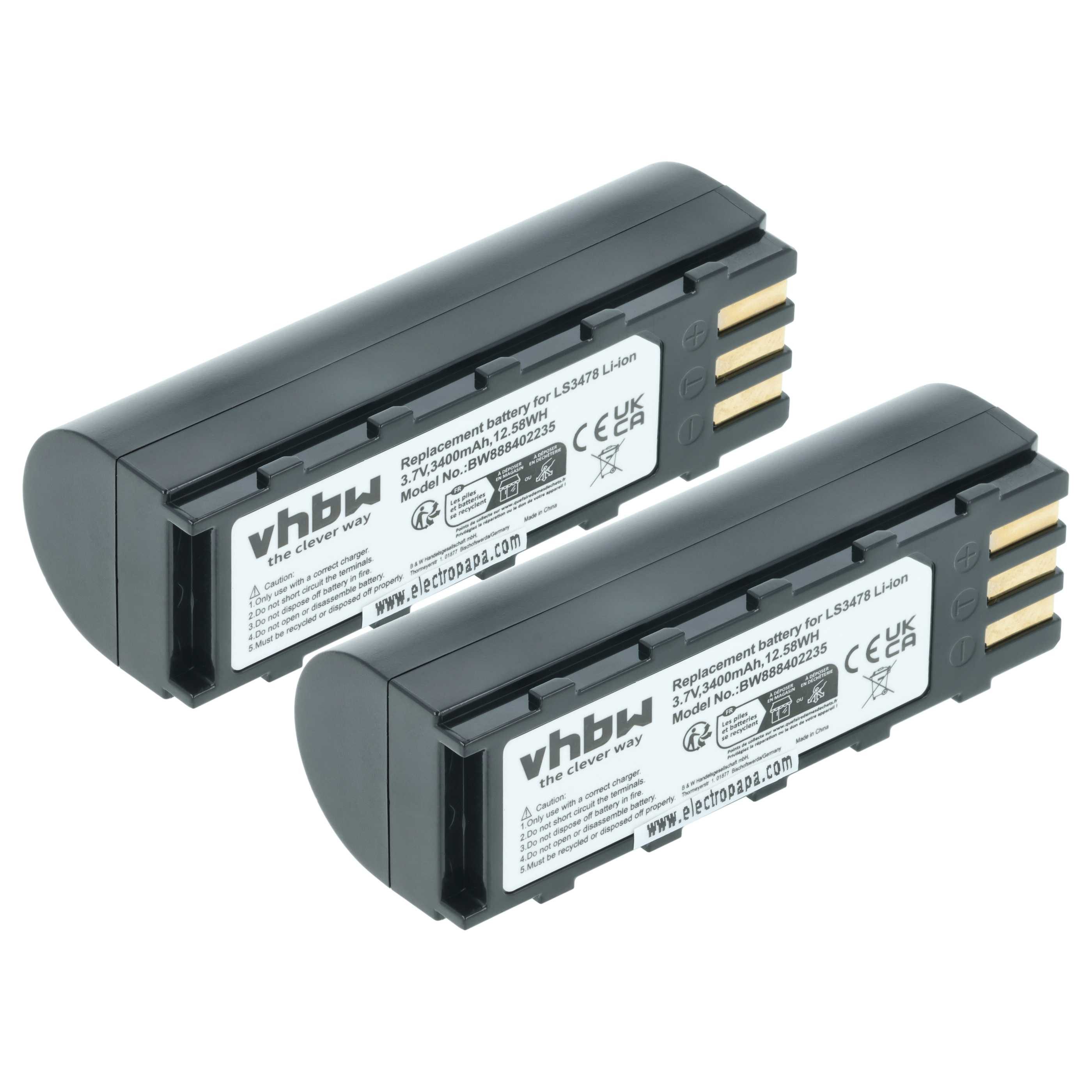 vhbw Akku passend für Symbol LS3478ER, LS3578, DSS3478, LS3478, MT2000, Akku Akku Li-Ion 3400 mAh (3,7 V, 2 St), Leistungsfähige Austausch-Akkus für POS-Gerät, Wiederaufladbar, Jede