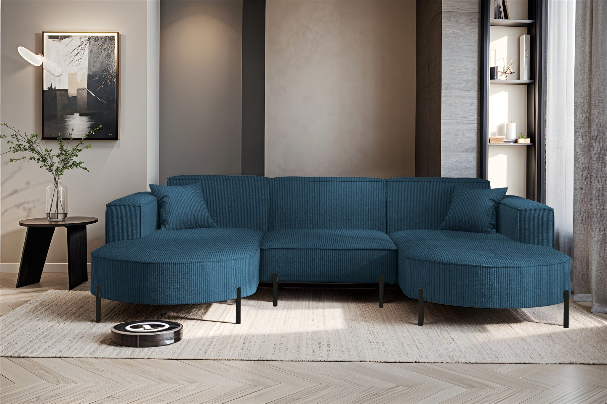 Fun Möbel Wohnlandschaft U-Form Sofa FUN MALAGA in Stoff, inkl. 2 Zierkissen, Rundumbezug