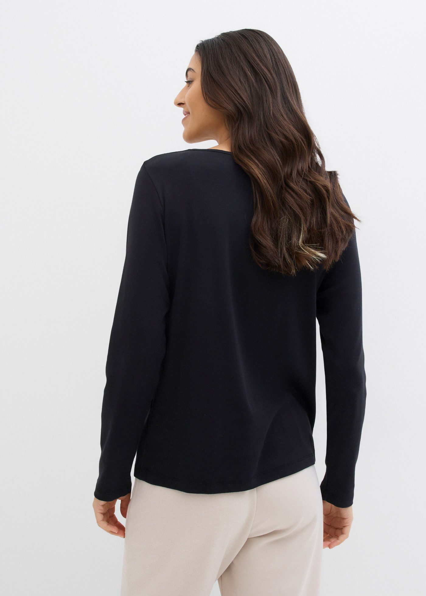 bonprix Langarmshirt (1-tlg) schmale Passform, Langarm, mit kurzer Knopfleiste im Henley-Stil