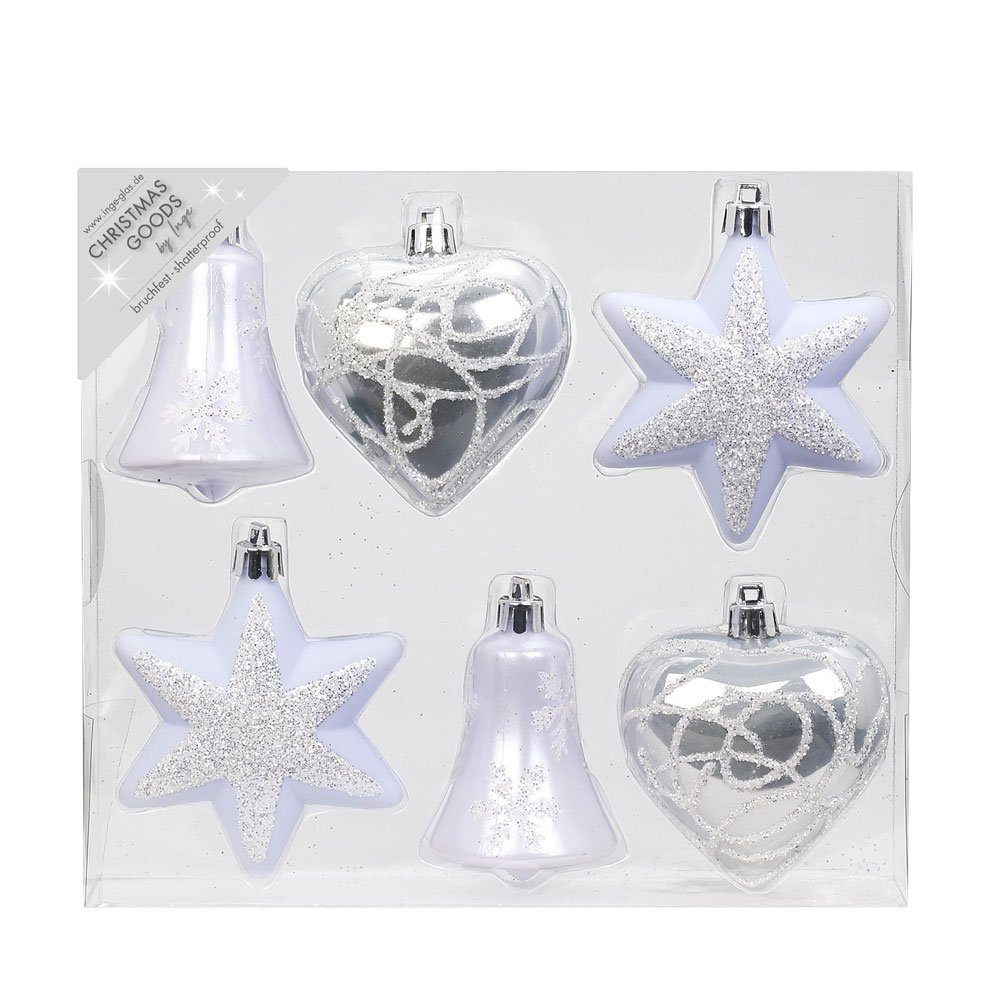 / MAGIC weiß silber, 6er Kunststoff Set by 9cm Winterfiguren Inge Christbaumschmuck, Christbaumschmuck