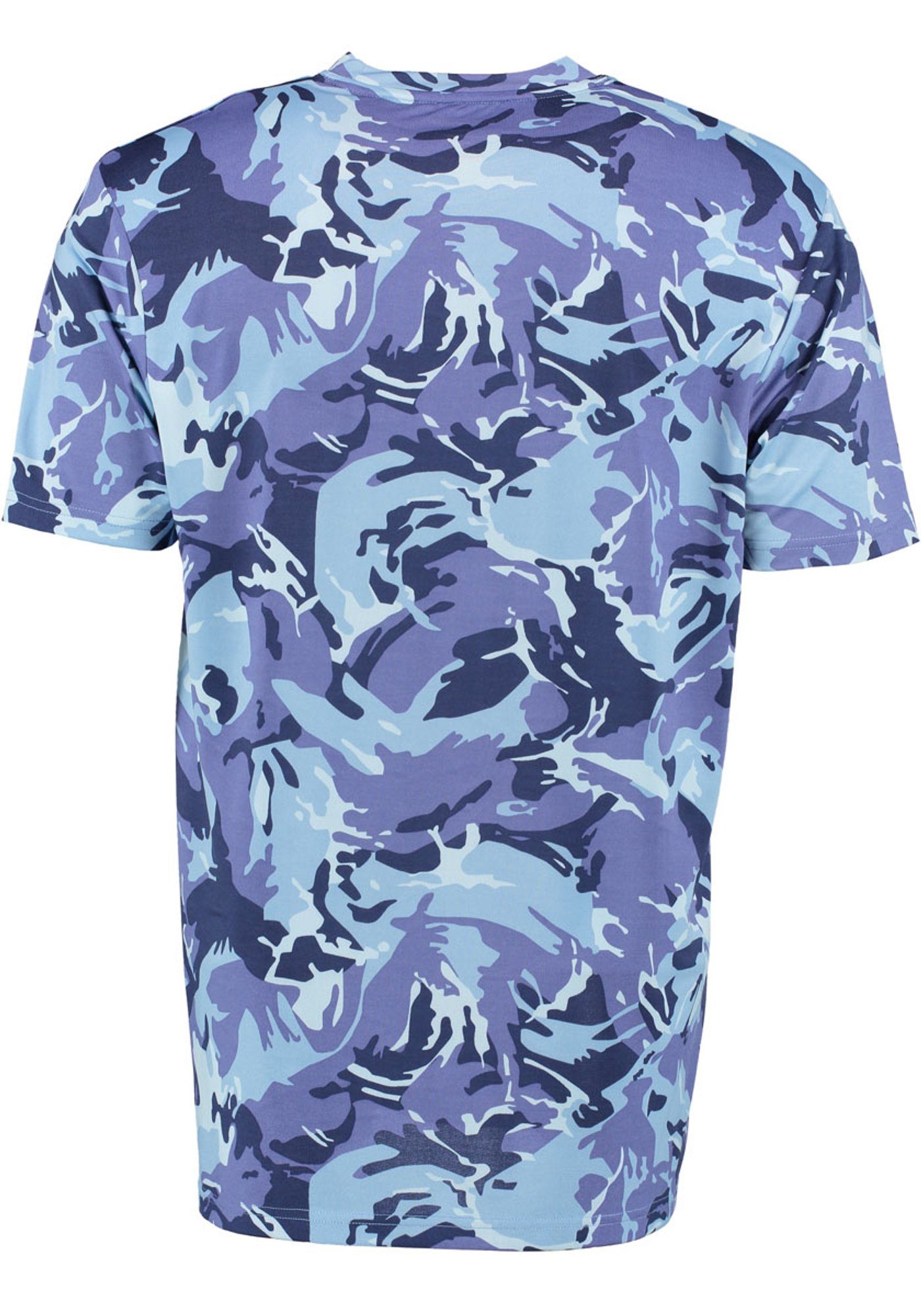 Tom Collins T-Shirt Kurzarmshirt kornblau Okewa mit Allover-Camouflage-Druck