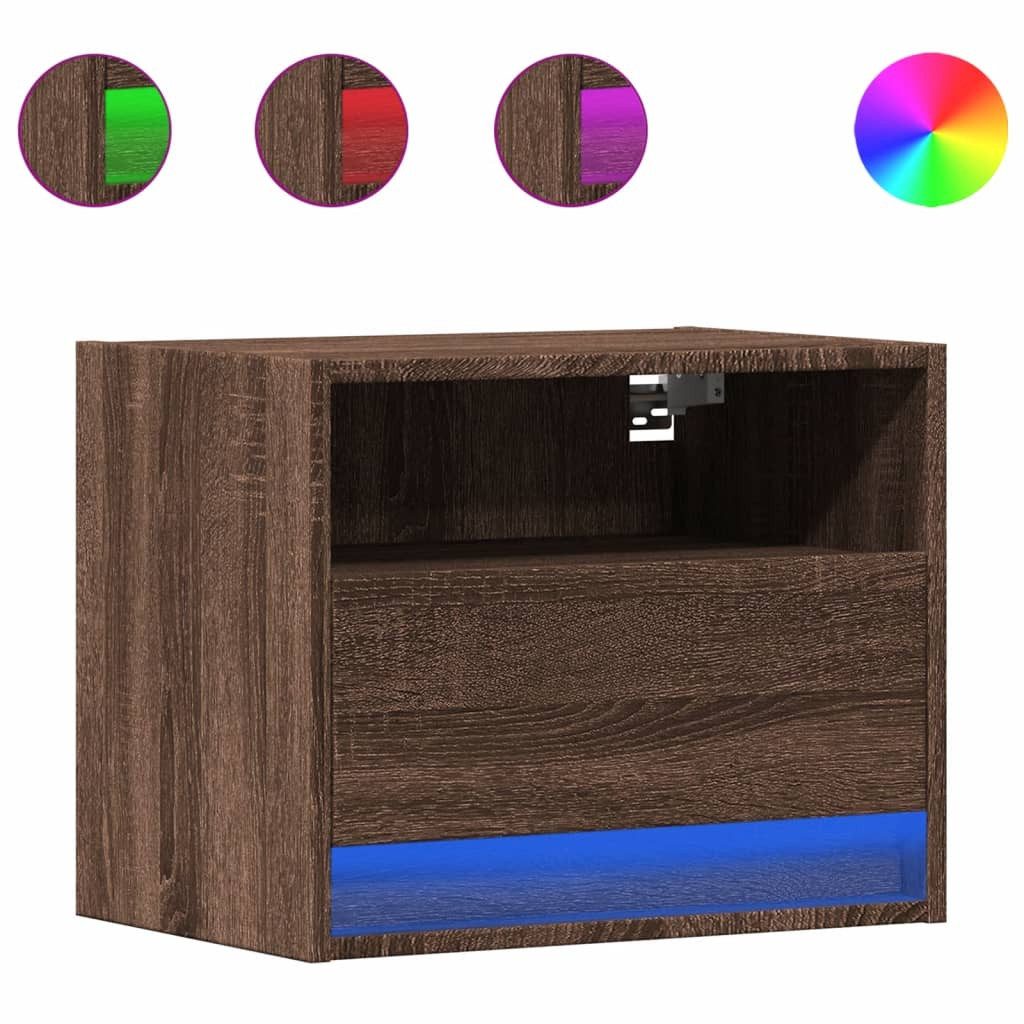 vidaXL Nachttisch Wand-Nachttisch mit LED-Leuchten Braun günstig online kaufen