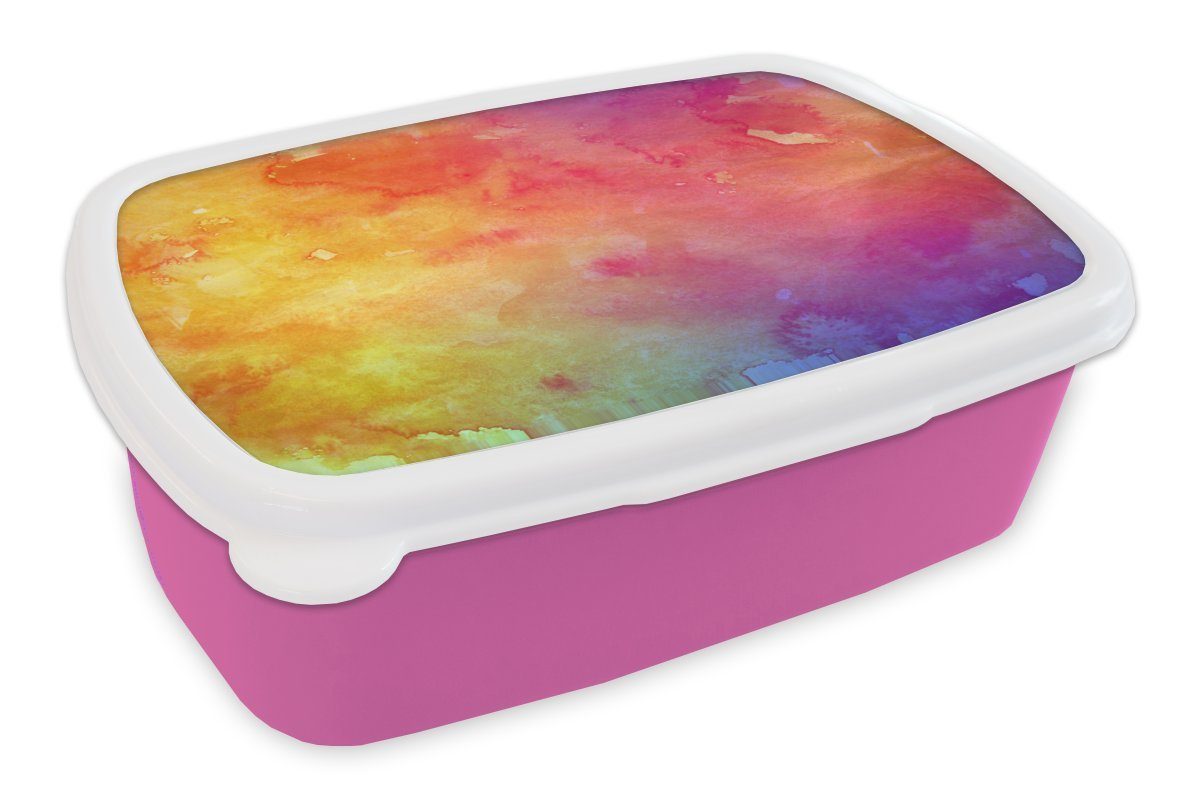MuchoWow Lunchbox Aquarell - Orange - Rosa, Kunststoff, (2-tlg), Brotbox für Erwachsene, Brotdose Kinder, Snackbox, Mädchen, Kunststoff