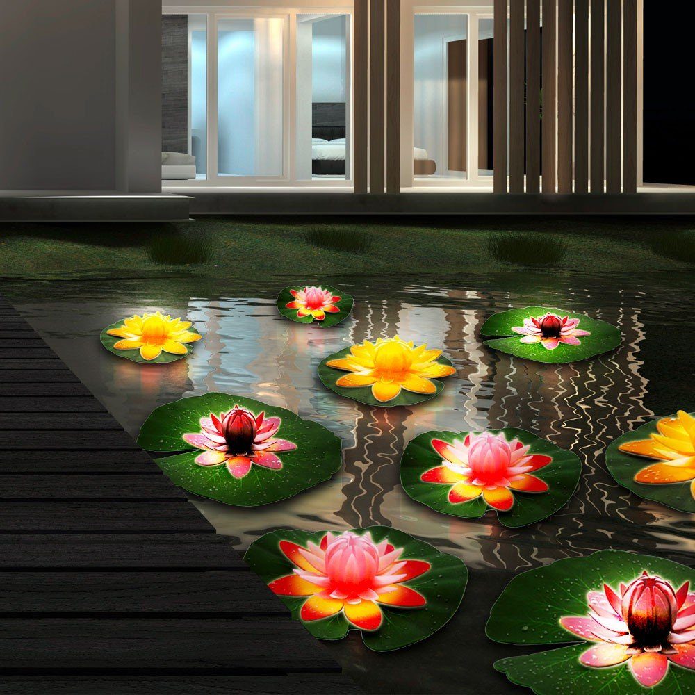 Gartenleuchte, 9er Set Wasser Lilien Garten Teich Leuchten