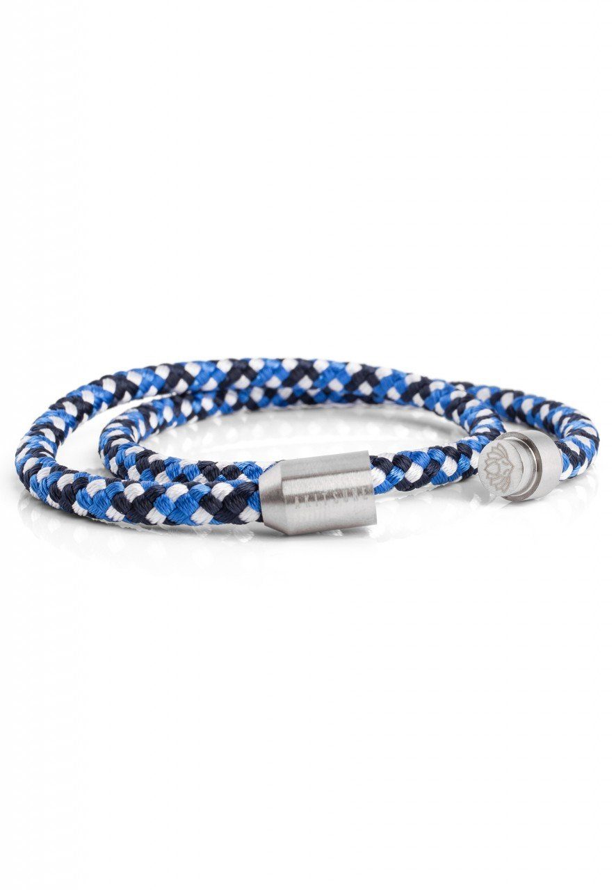 Akitsune Armband Mare Nylon Bracelet Mattsilber - Blau-Weiß 19 cm