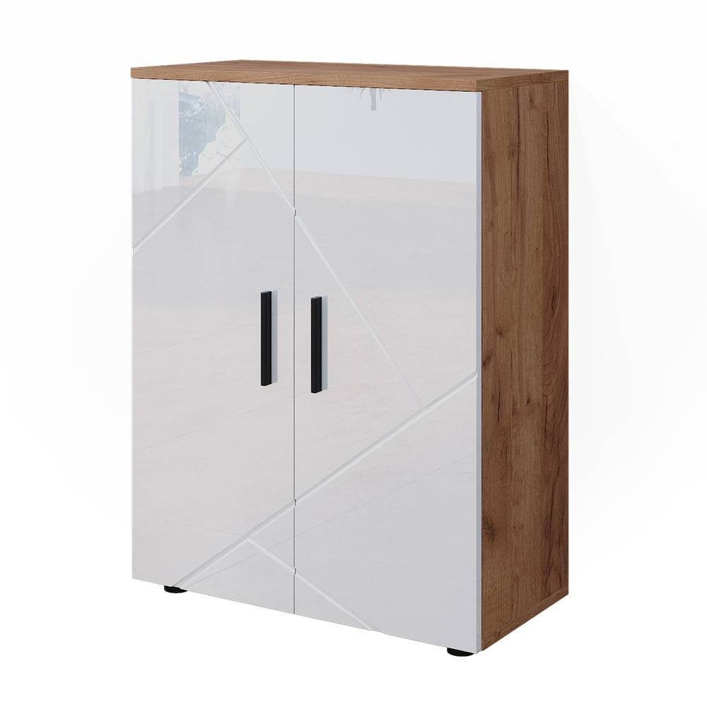 Vicco Midischrank Irma, Goldkraft Eiche/Weiß Hochglanz, 60 x 81 cm