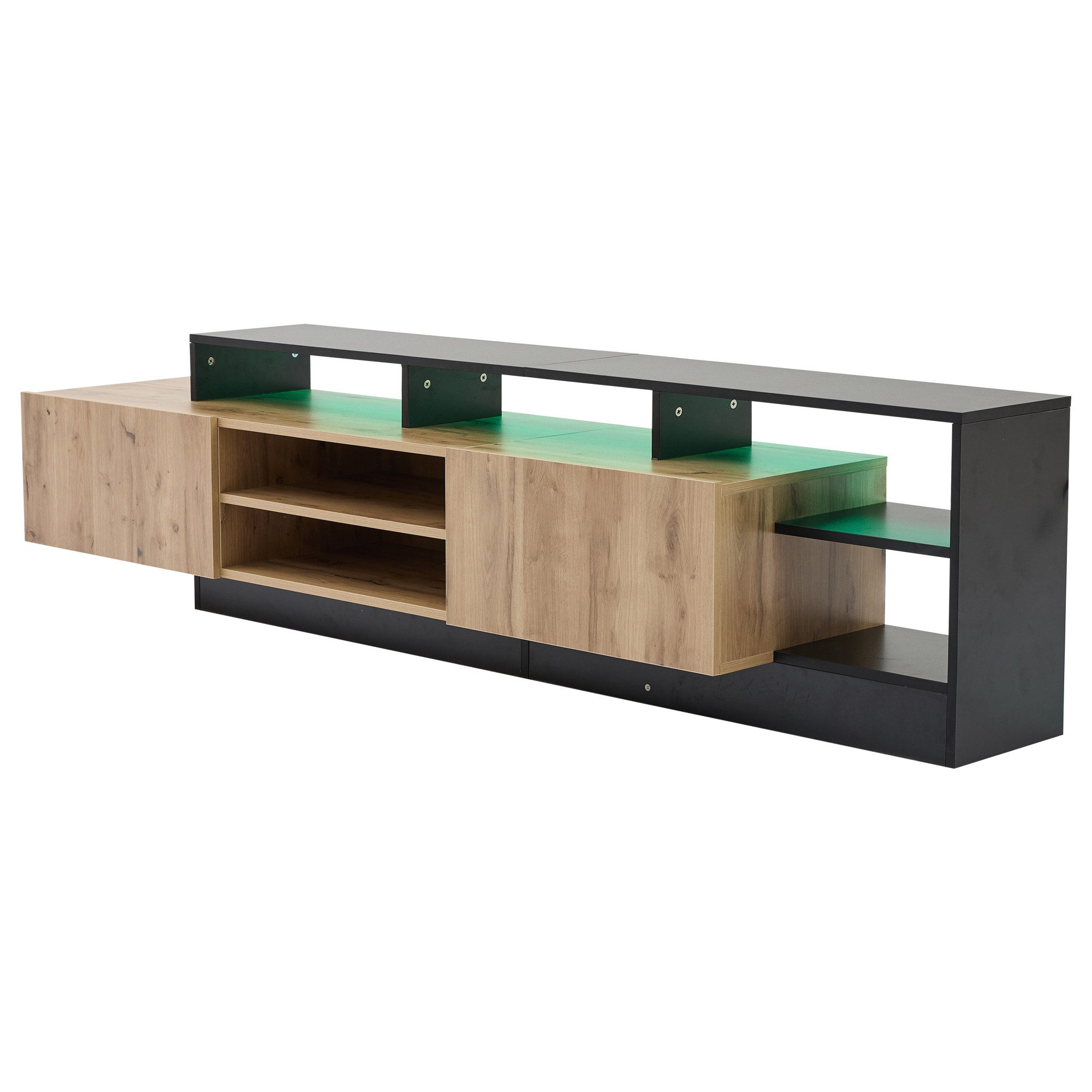 Merax Lowboard hochglanz Fernsehschrank mit LED-Beleuchtung (1 St), TV-Schrank mit 2 Klapptüren, Staufächern & Stauraum, 190×40×48,5cm