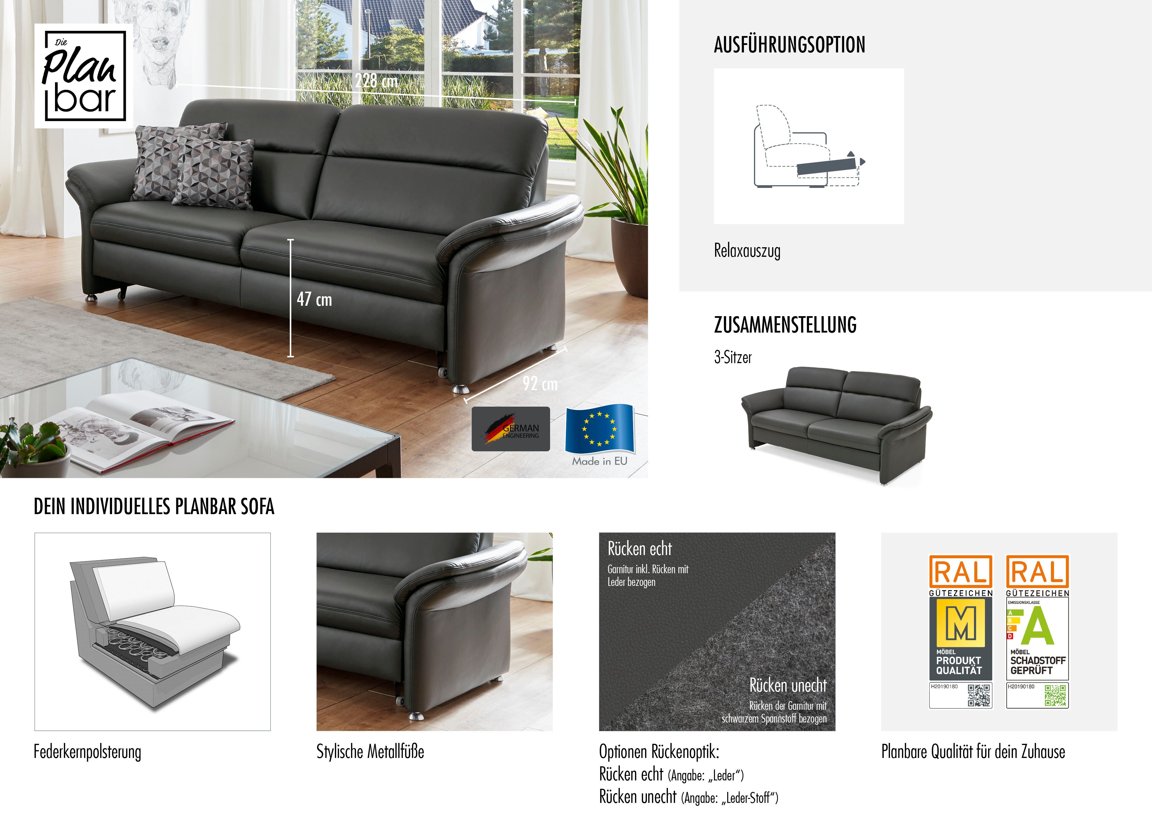 Die PlanBar 3-Sitzer PN-EM16031, ohne Kopfstützen, wahlweise mit Relaxauszug