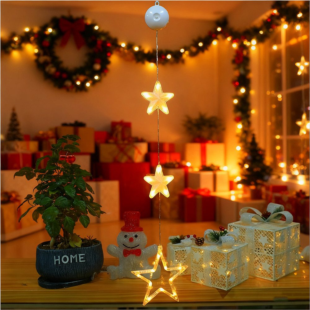 PRIISF LED Stern Weihnachtsstern Adventsstern Weihnachtsbeleuchtung Xmas Hängend Deko, Stern, Weihnachtsbeleuchtung, Lichternetz, Warmweiß, Licht Lichtervorhang Weihnachtsdeko Lichterkette Fenstersilhouette