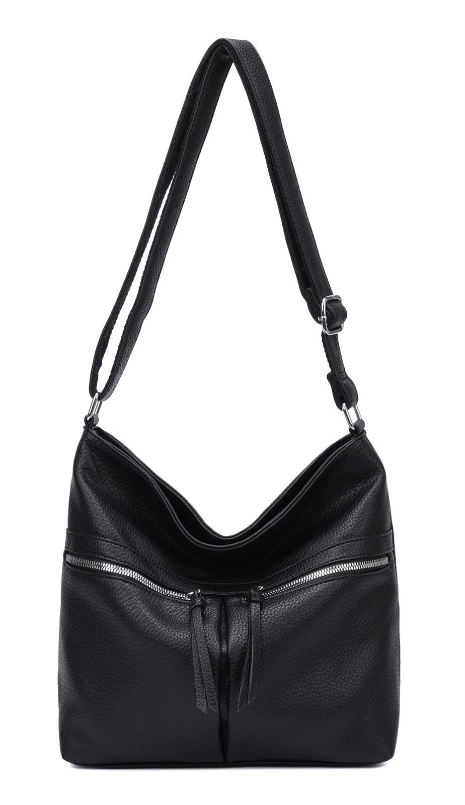 ITALYSHOP24 Schultertasche Damen Tasche Shopper Umhängetasche CrossOver Handtasche Reisetasche, Hobo Bag Crossbody City Bag Beuteltasche Freizeit Leder Optik Urlaub