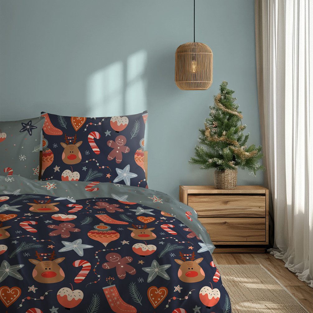 texpot Bettwäsche Weihnachten Winter Wendebettwäsche Garnitur, 100% Baumwolle, 2 teilig