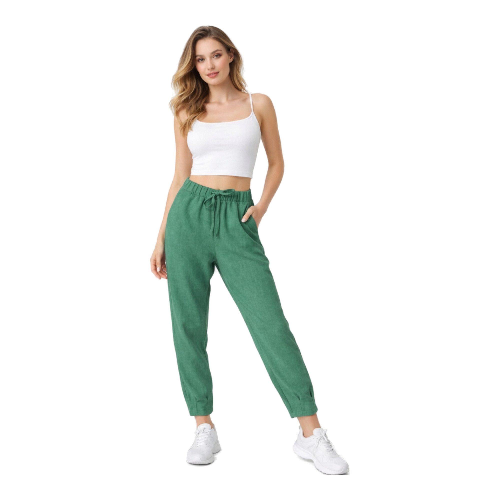fashionshowcase Stoffhose Damen Hose im Jogger Style mit elastischem Bund und Kordelzug (1-tlg) Bequemer Schlupfbund für hohen Tragekomfort