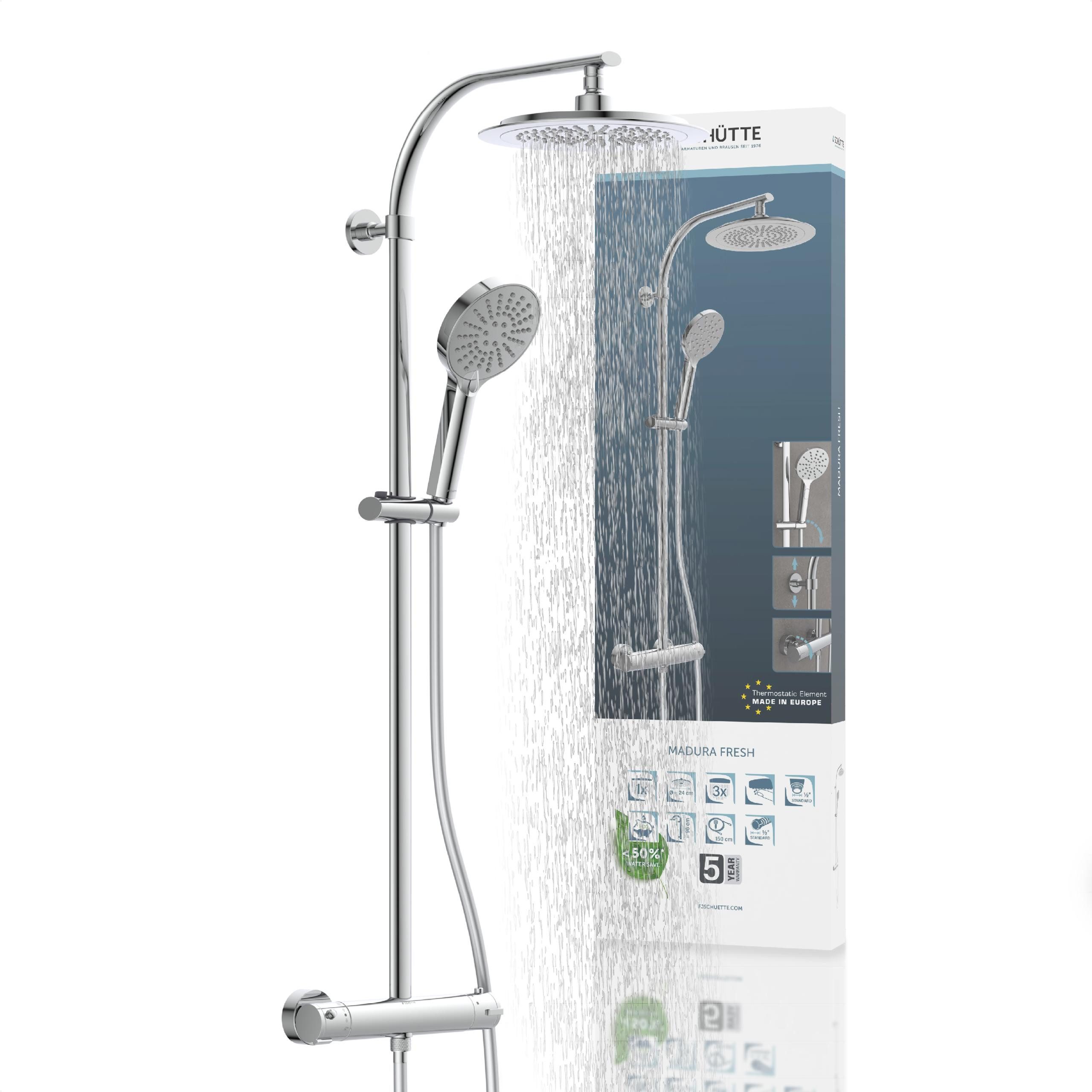 Schütte Duschsäule MADURA FRESH, Höhe 101 cm, inkl. Wasserspardichtung, Sicherheitssperre, Antikalk, höhenverstellb.