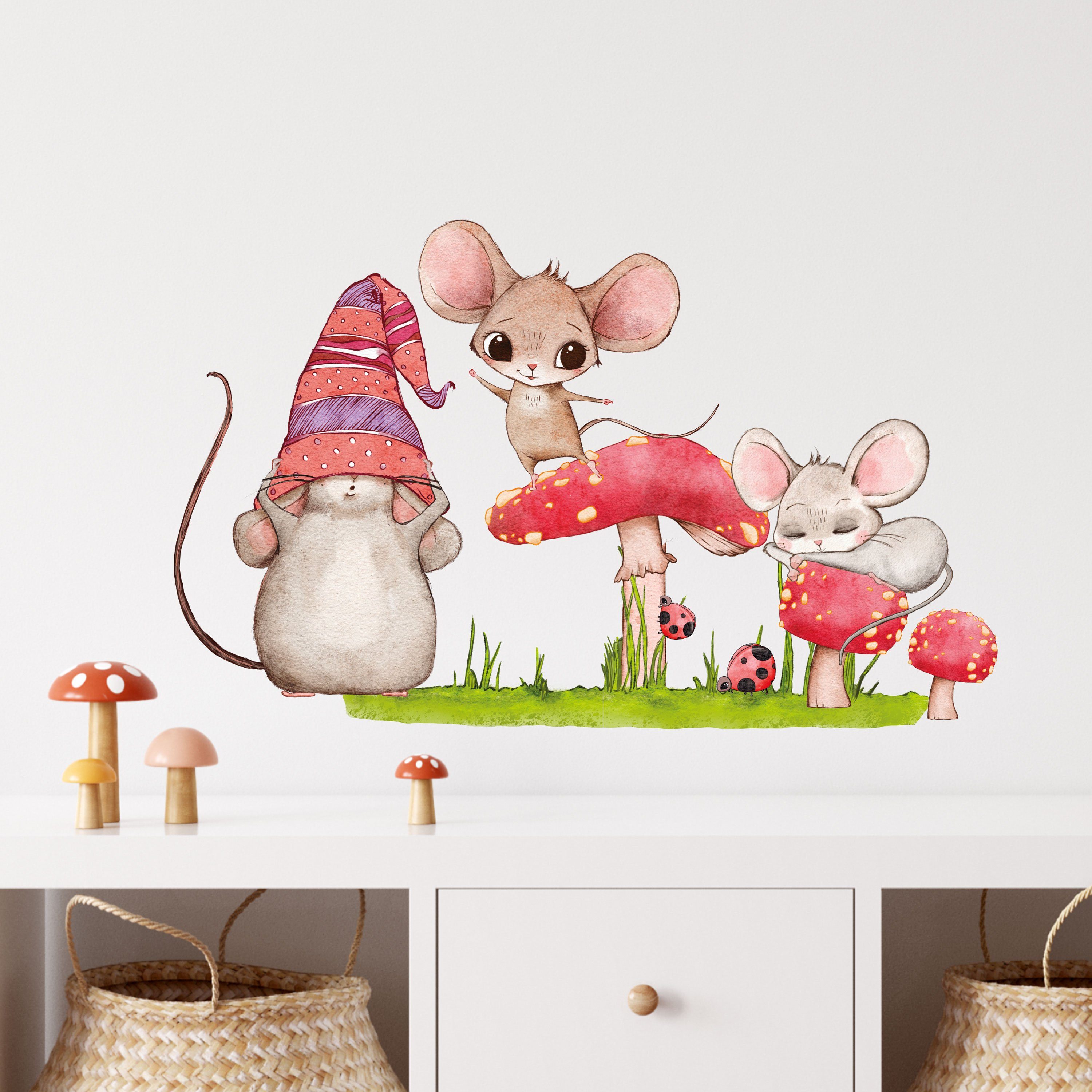 Sunnywall Wandtattoo Kleine Maus, Aufkleber Set, verschiedene Motive, Wandaufkleber