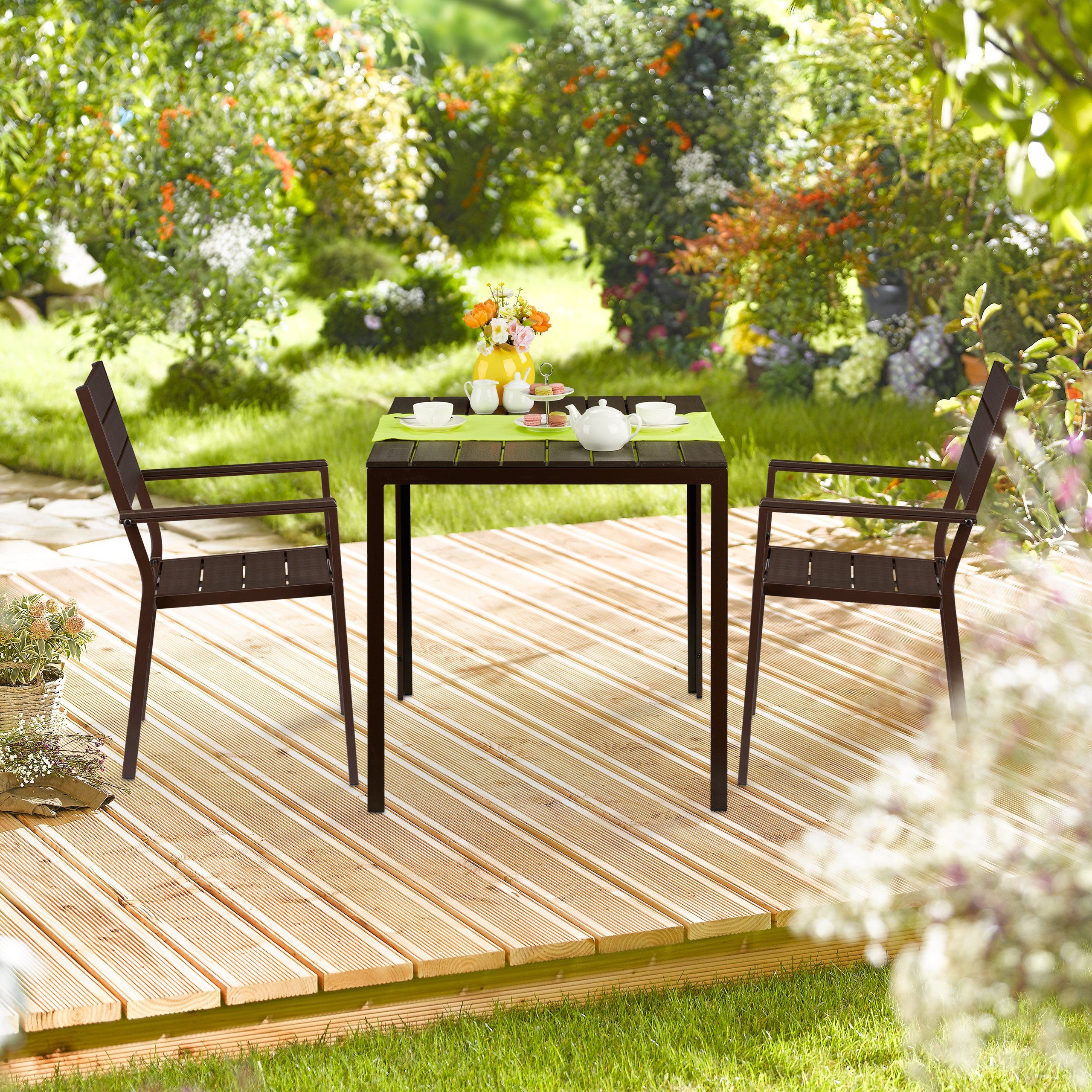 relaxdays Gartentisch Quadratischer Gartentisch Holzoptik günstig online kaufen