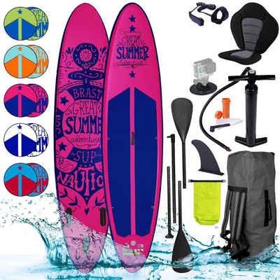 BRAST SUP-Board Summer Aufblasbares Stand up Paddle Set - 320x81x15cm, 5 Jahre Garantie inkl. Sonderzubehör, (2in1 Paddel Kajak-Sitz Action-Cam-Halterung), Fußschlaufe Paddel Pumpe Rucksack