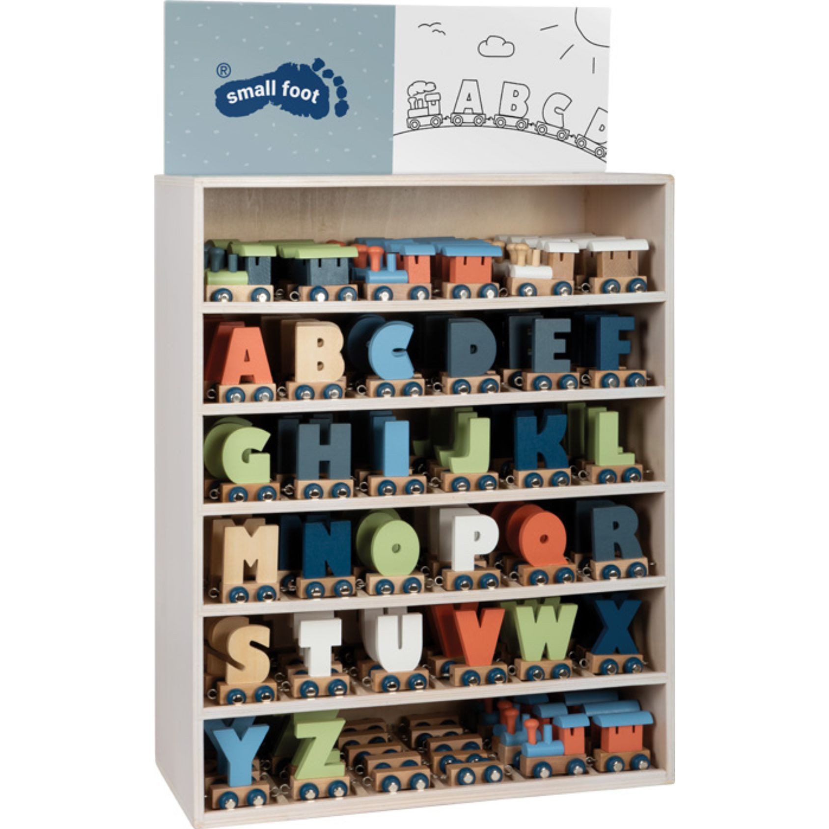Small Foot Spielzeug-Zug Buchstabenzug Polar Lokomotive grün blau, (Set, 1-tlg., 1), Einzigartiges Design, Made in Germany